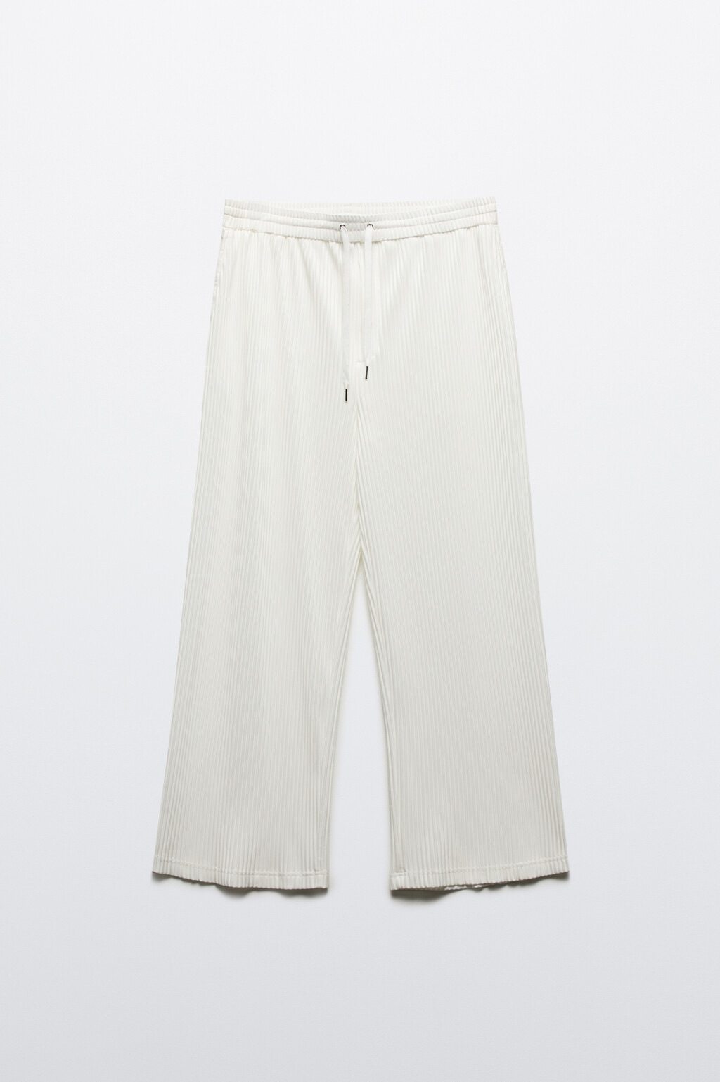 Брюки широкие из ткани в рубчик - цвет белый - 9