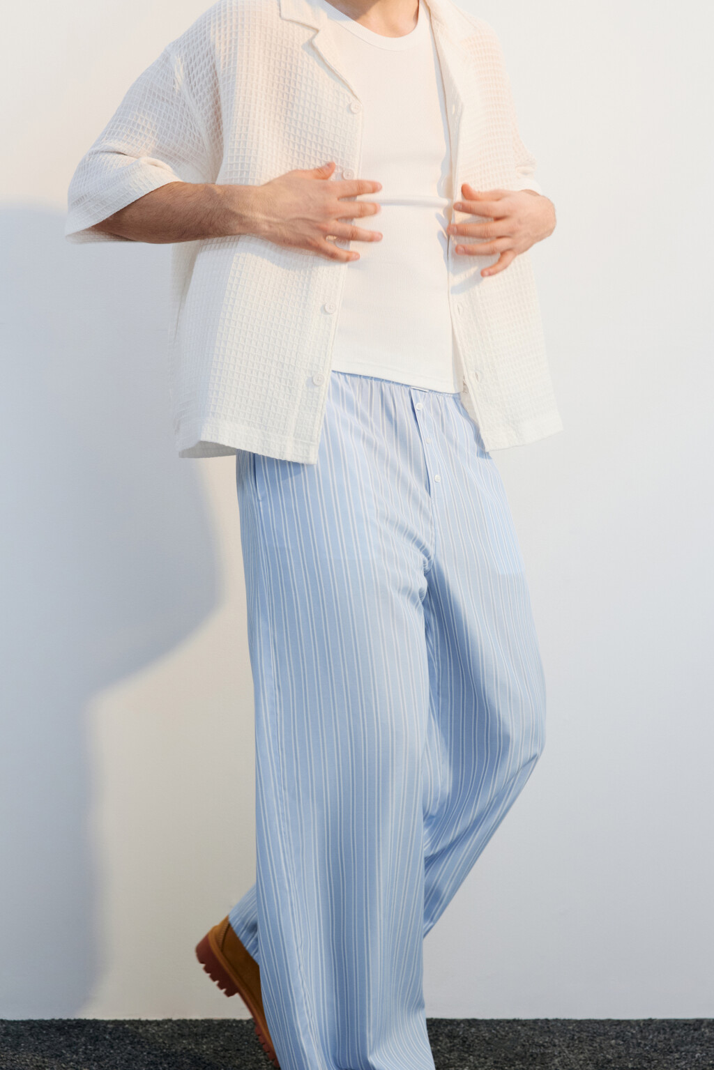 Брюки широкие в пижамном стиле - цвет синий - 2