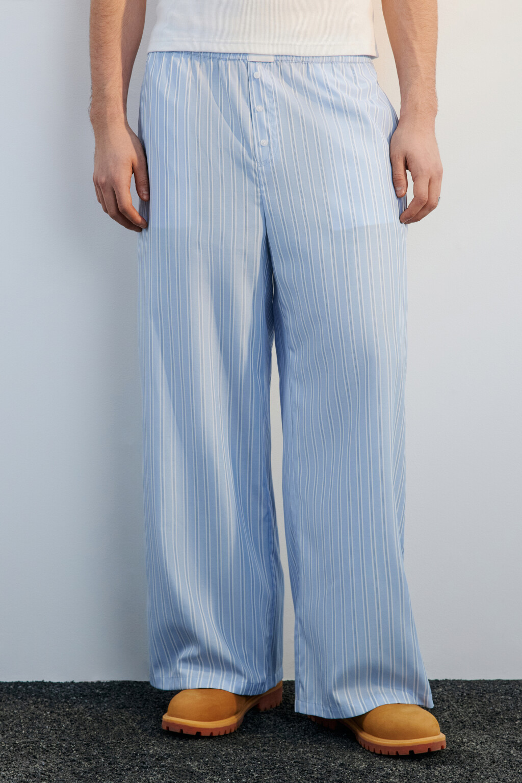 Брюки широкие в пижамном стиле - цвет синий - 3