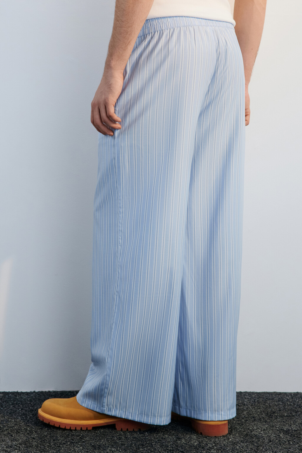 Брюки широкие в пижамном стиле - цвет синий - 4