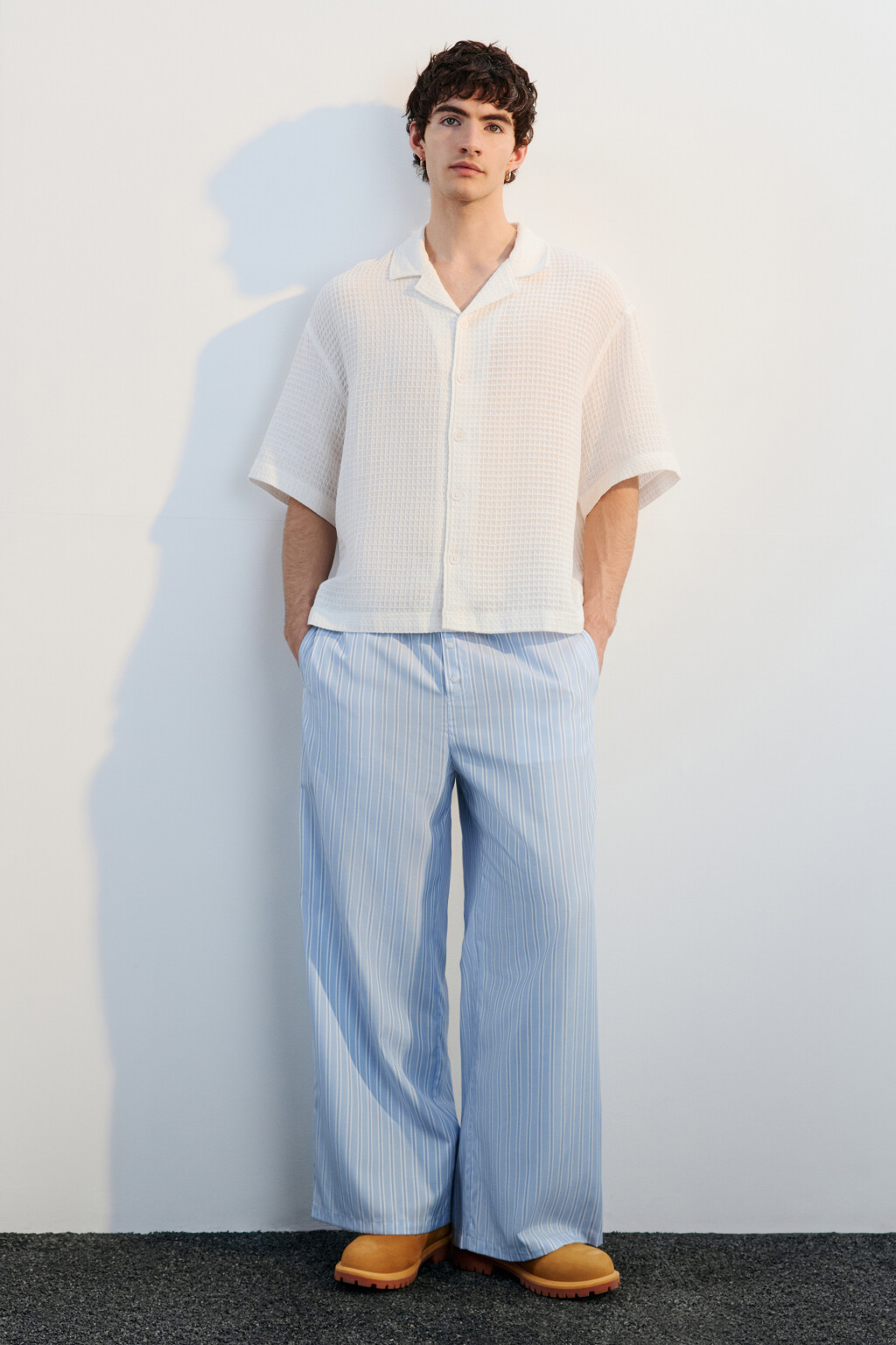 Брюки широкие в пижамном стиле - цвет синий - 5