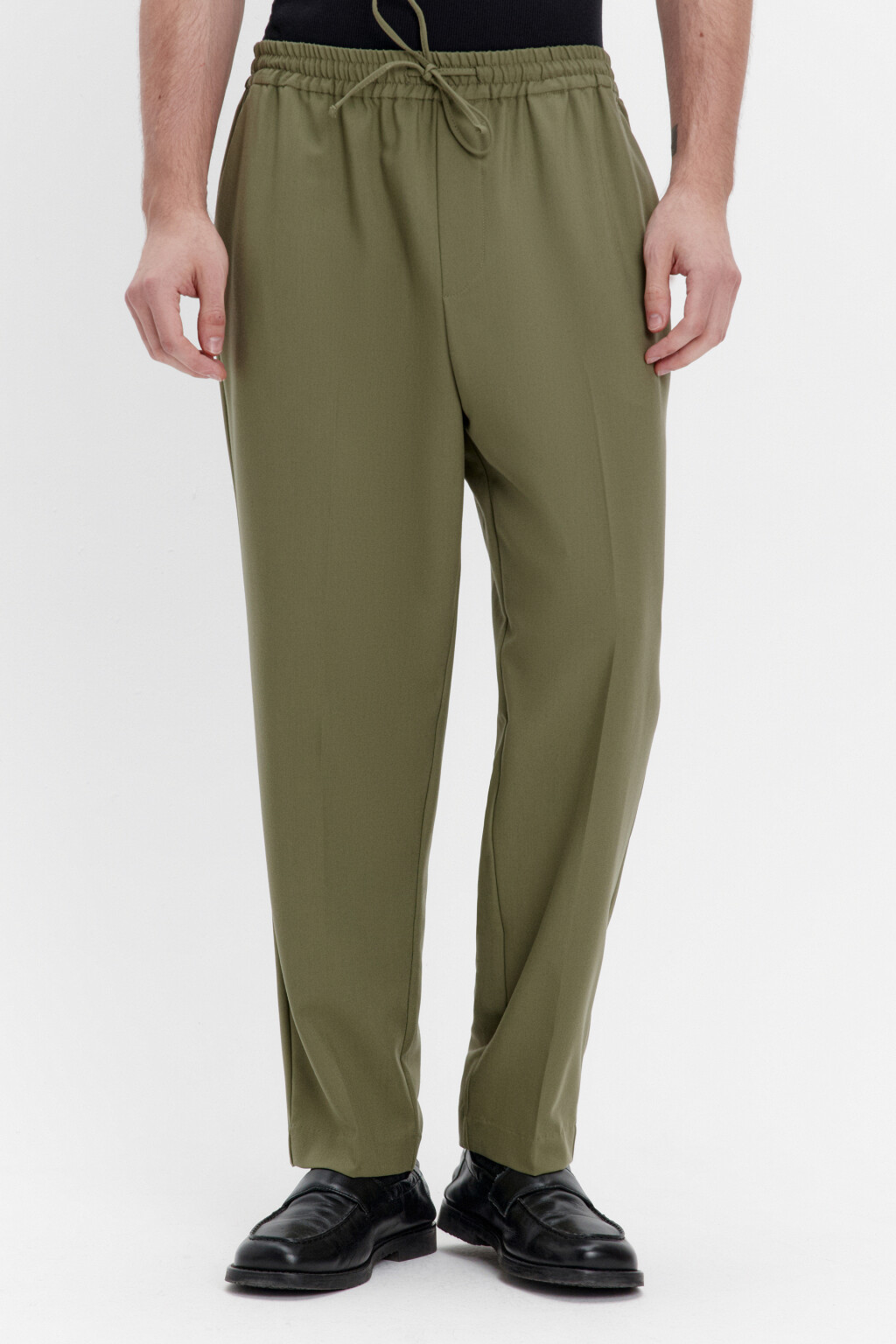 Брюки костюмные с поясом на завязках - цвет зеленый - 2