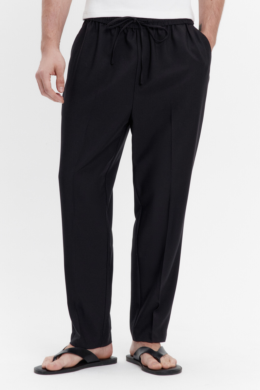 Брюки костюмные с поясом на завязках - цвет черный - 2