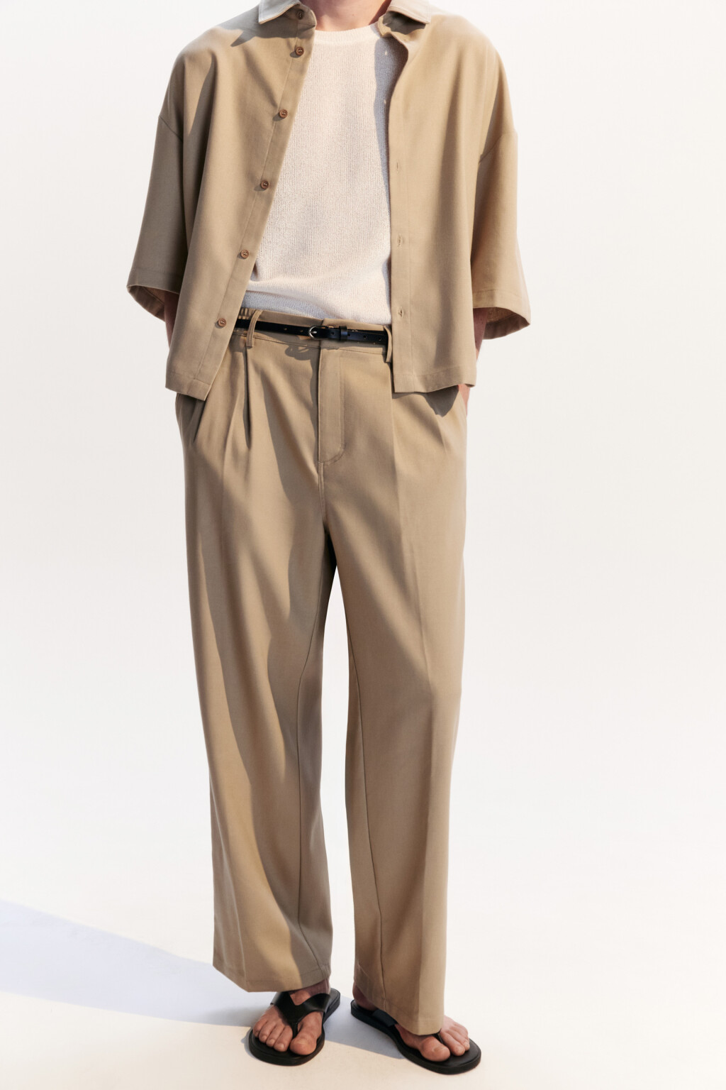 Брюки льняные с резинкой на поясе - цвет коричневый - 1