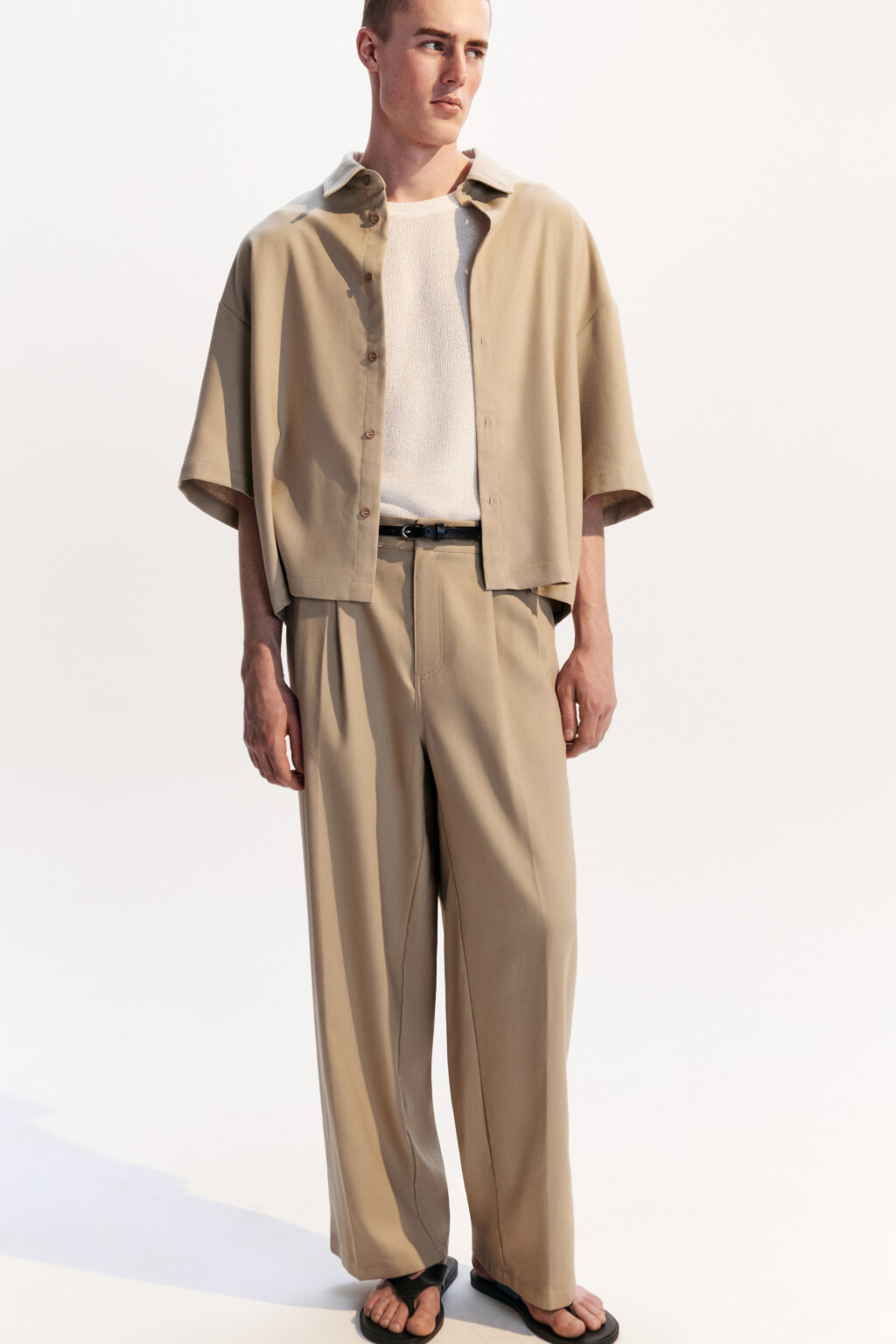 Брюки льняные с резинкой на поясе - цвет коричневый - 3