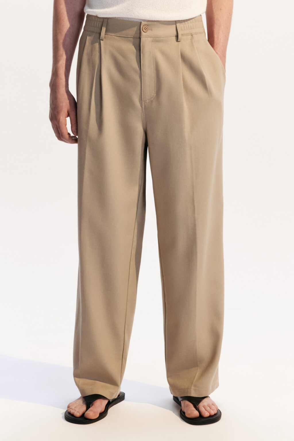 Брюки льняные с резинкой на поясе - цвет коричневый - 4