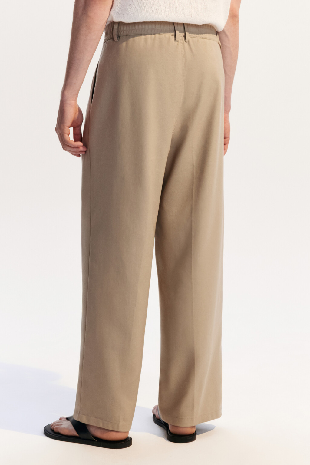 Брюки льняные с резинкой на поясе - цвет коричневый - 5