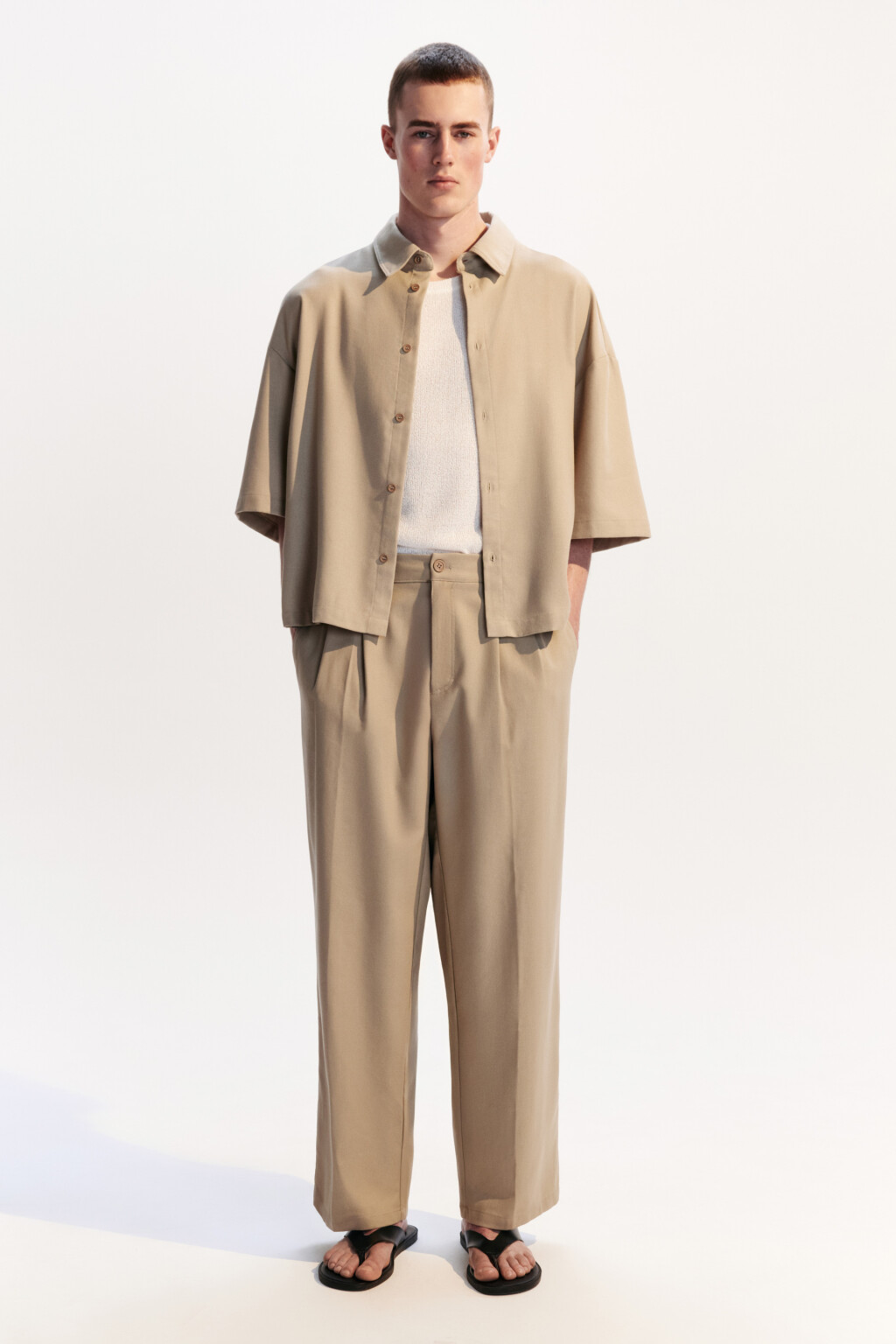 Брюки льняные с резинкой на поясе - цвет коричневый - 6