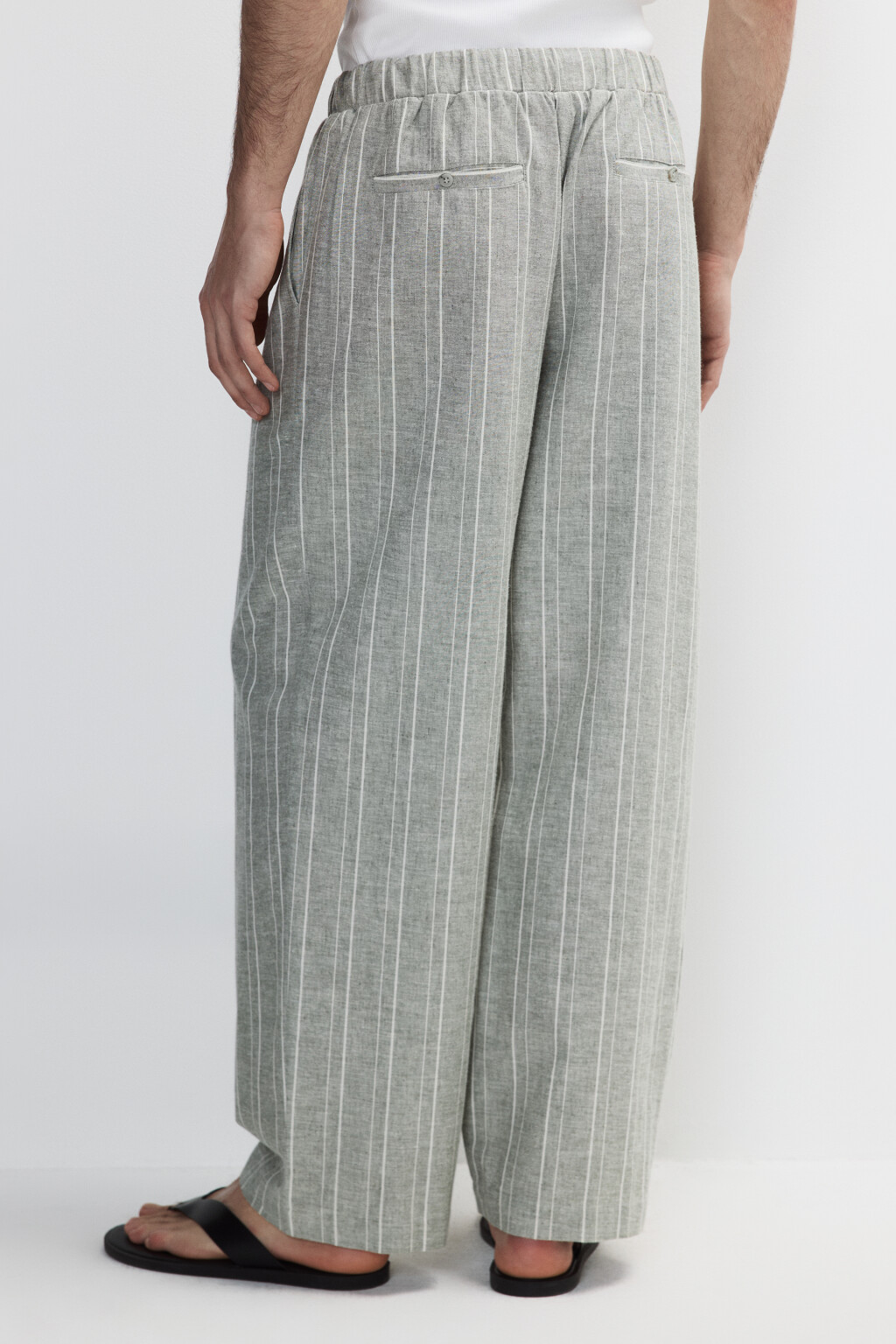 Брюки льняные в полоску - цвет зеленый - 3
