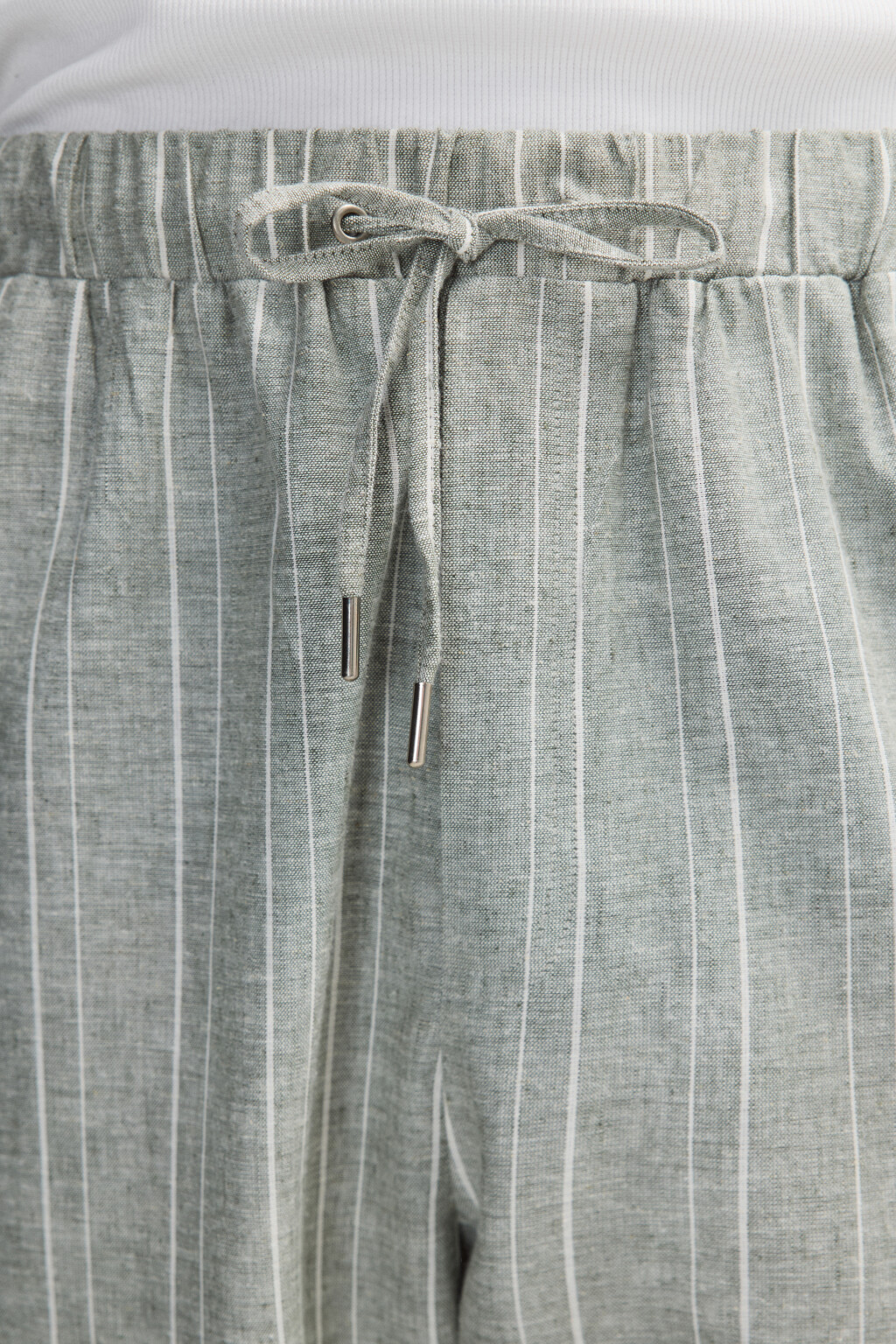 Брюки льняные в полоску - цвет зеленый - 5