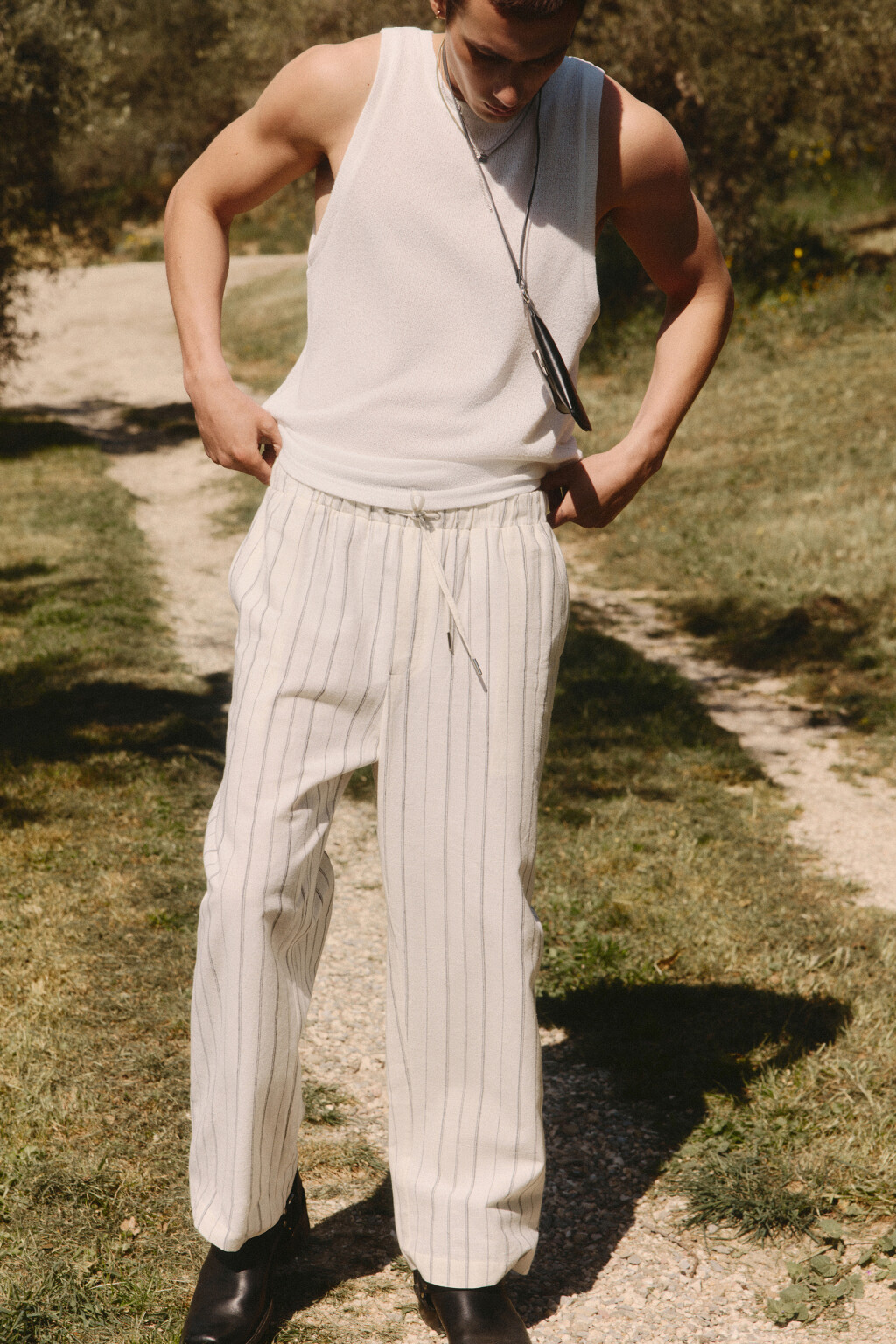 Брюки льняные в полоску - цвет белый - 8