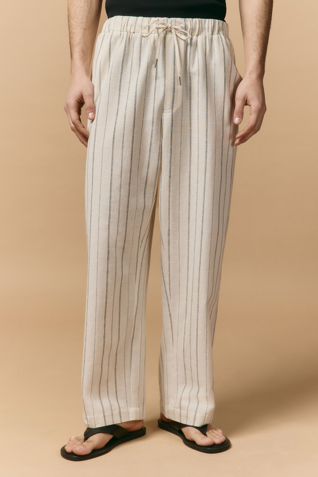 Брюки льняные в полоску - цвет белый - 2