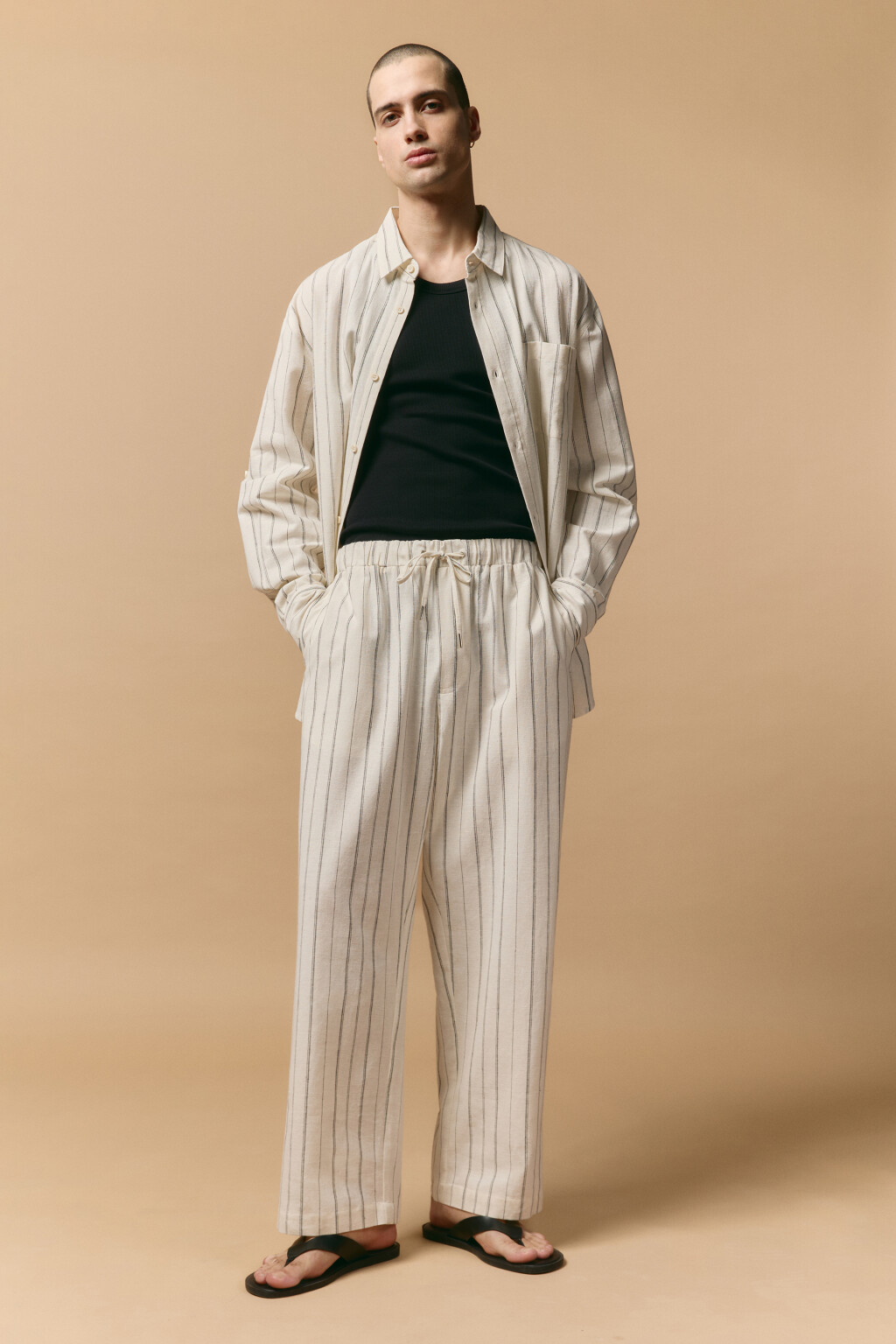 Брюки льняные в полоску - цвет белый - 4