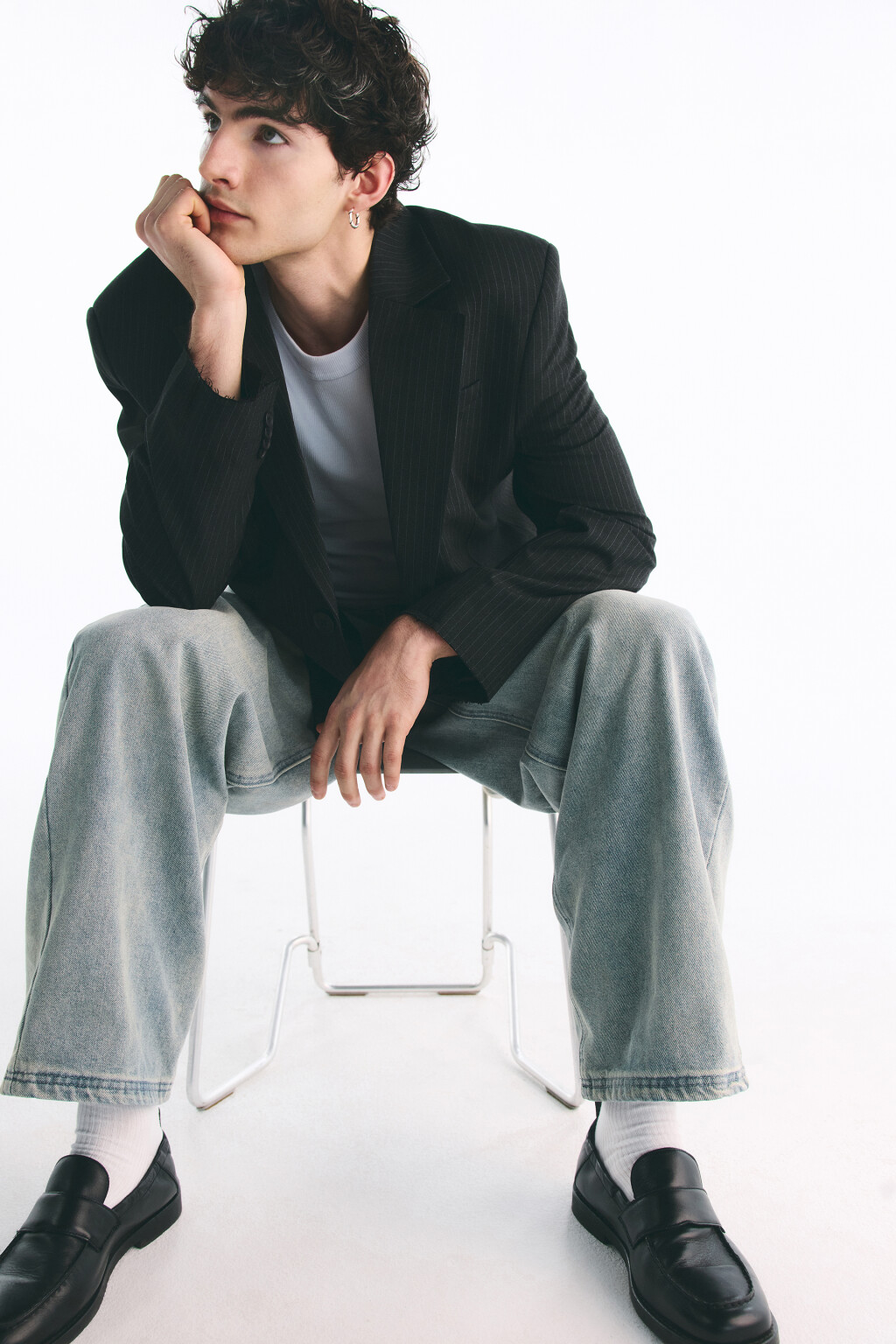 Джинсы широкие с эффектом масляной стирки - цвет голубой - 7