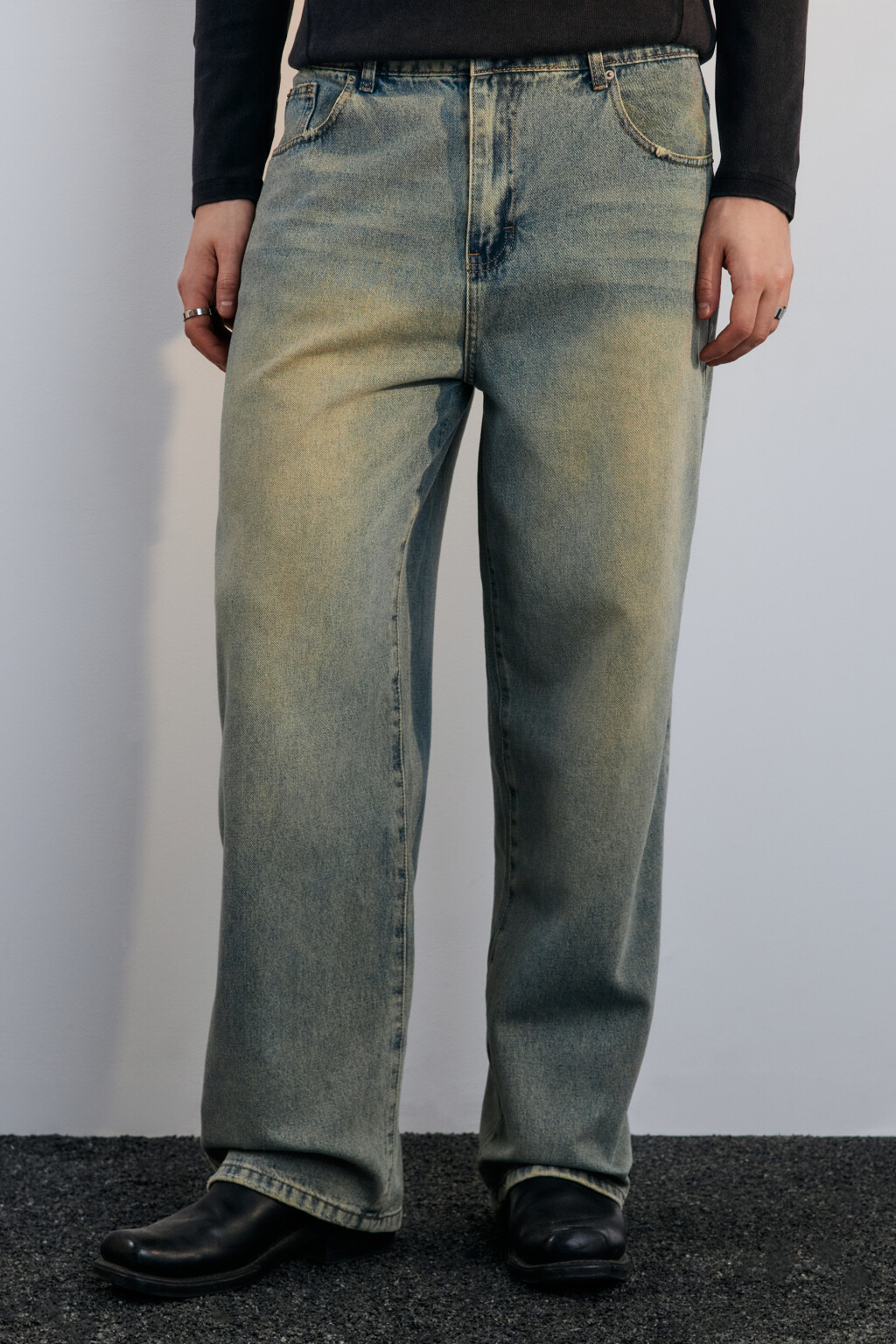 Джинсы широкие с эффектом масляной стирки - цвет синий - 3