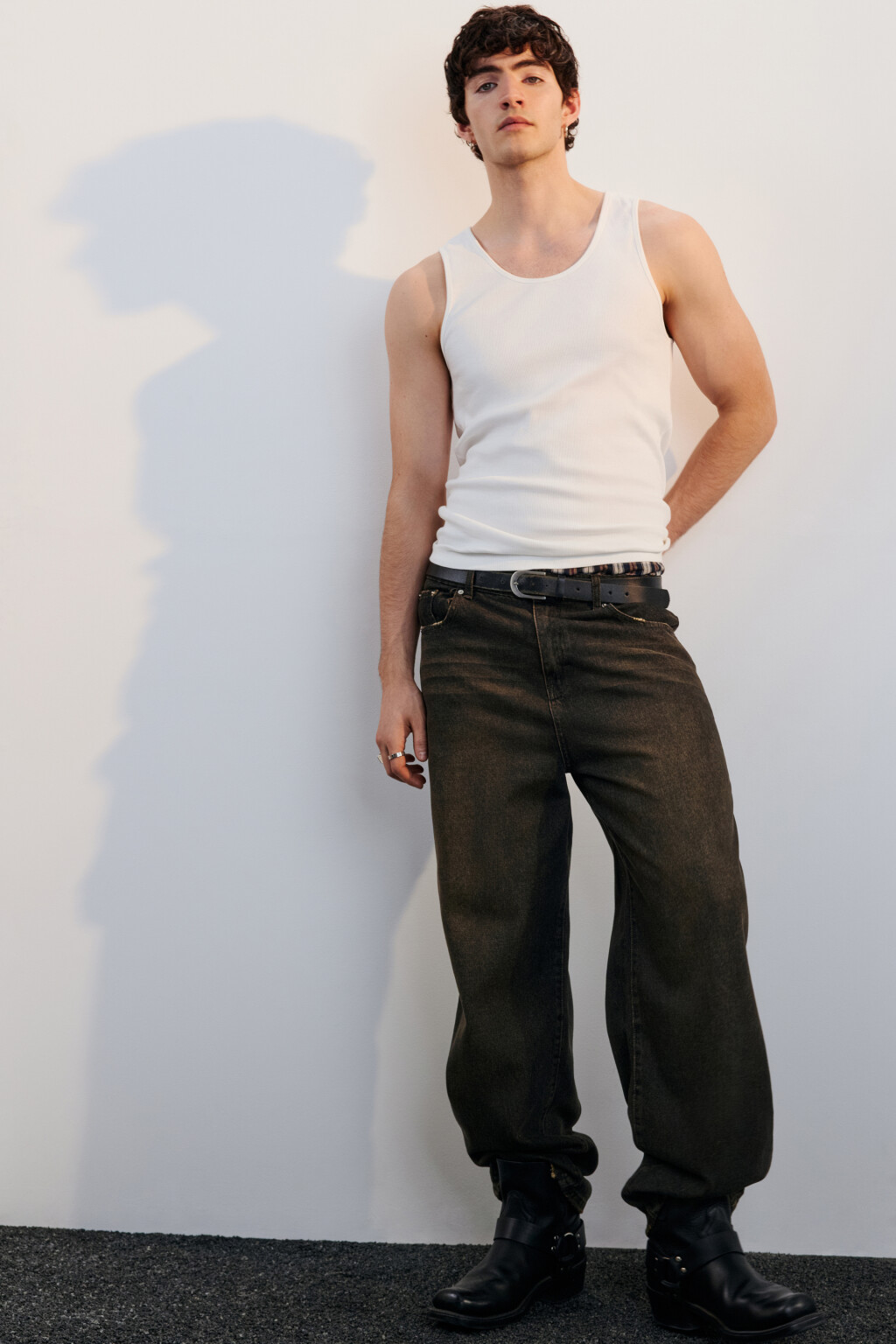 Джинсы широкие с эффектом масляной стирки - цвет серый - 1