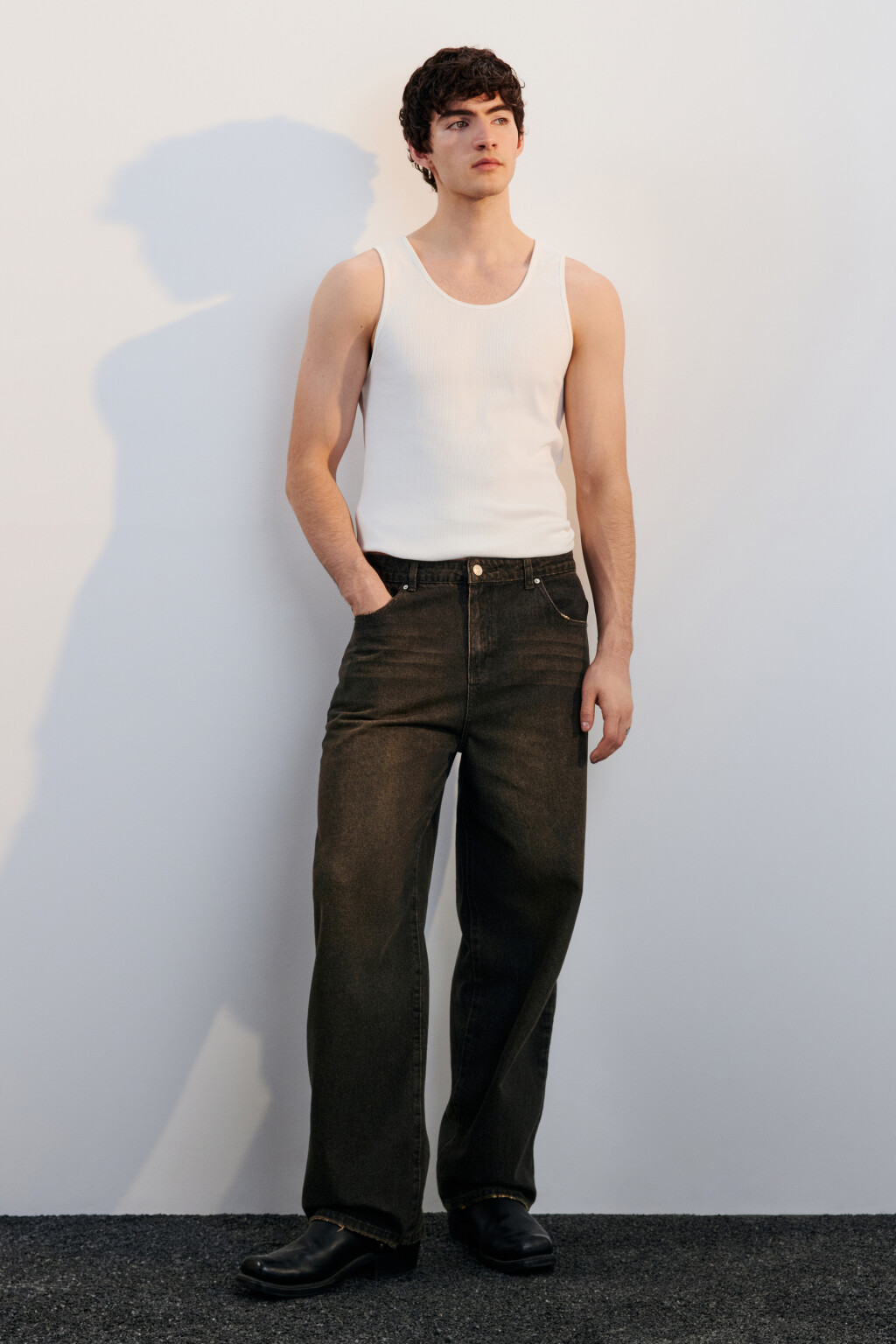 Джинсы широкие с эффектом масляной стирки - цвет серый - 5