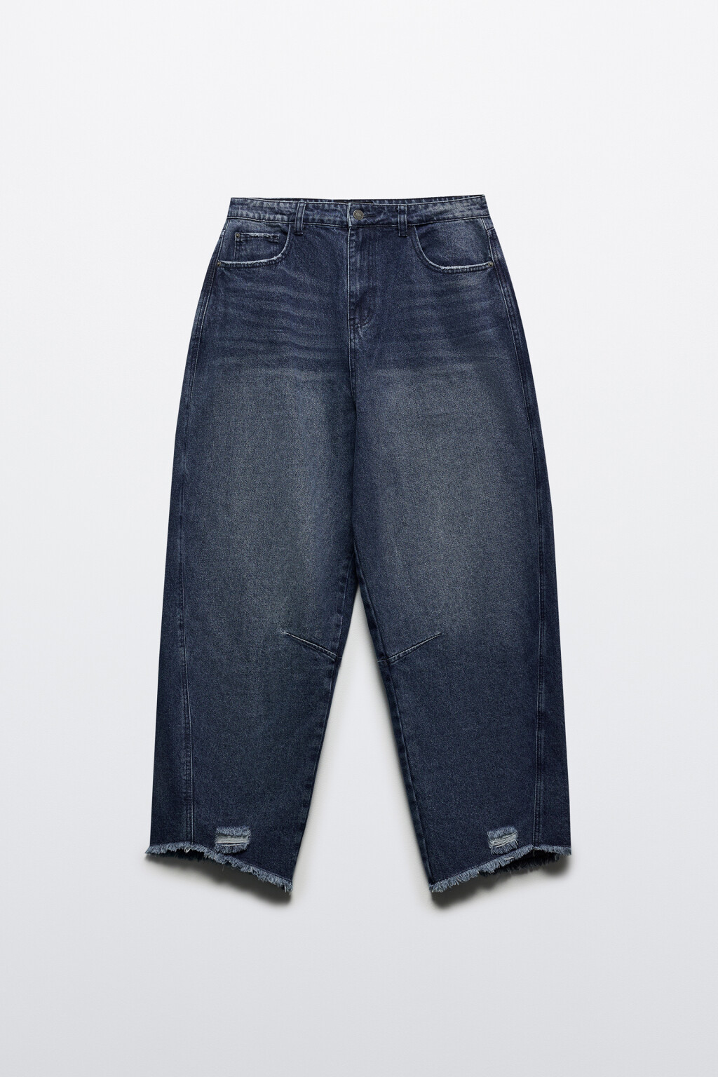 Джинсы широкие рваные с обрезанными краями - цвет синий - 7