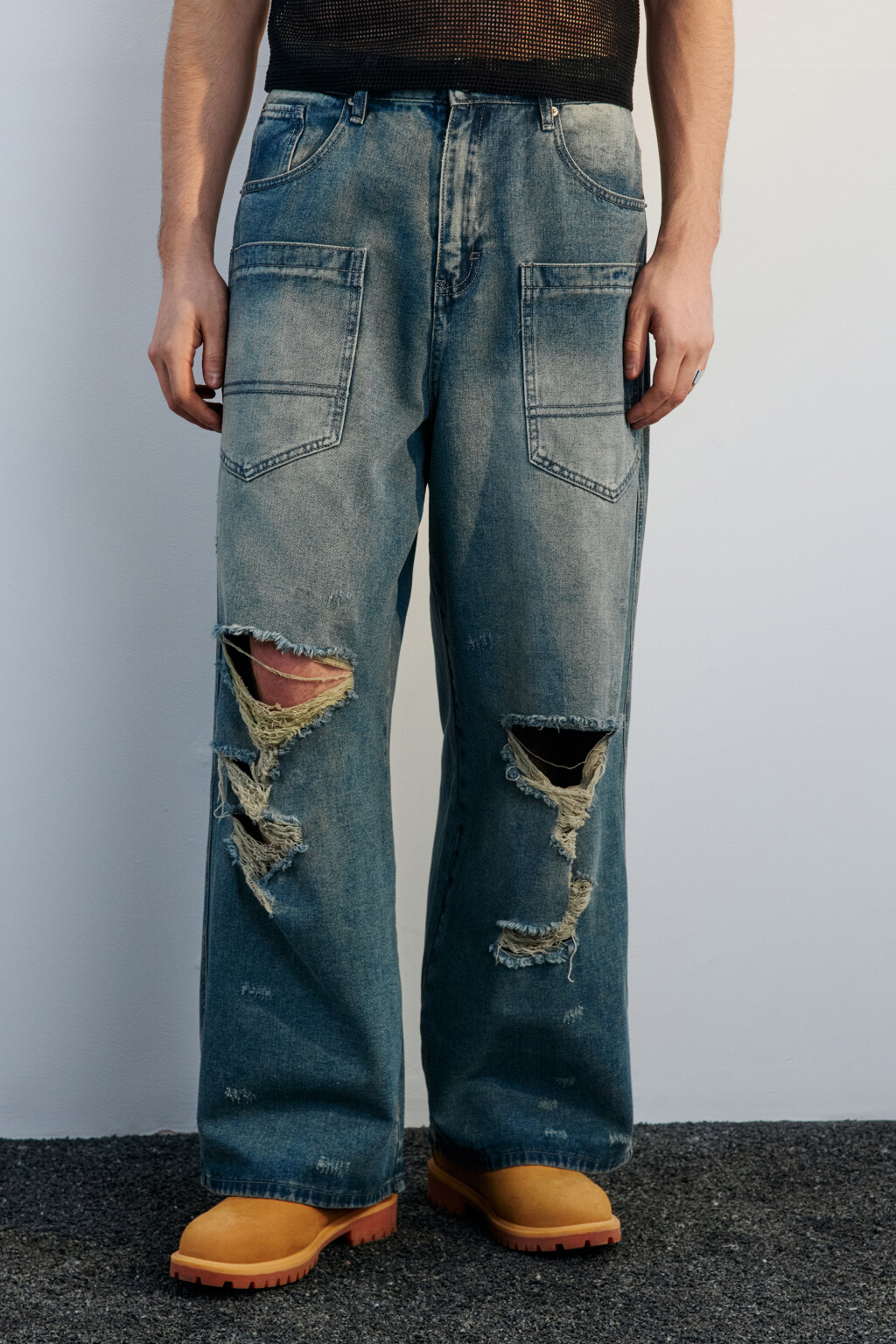 Джинсы экстраширокие рваные - цвет голубой - 3