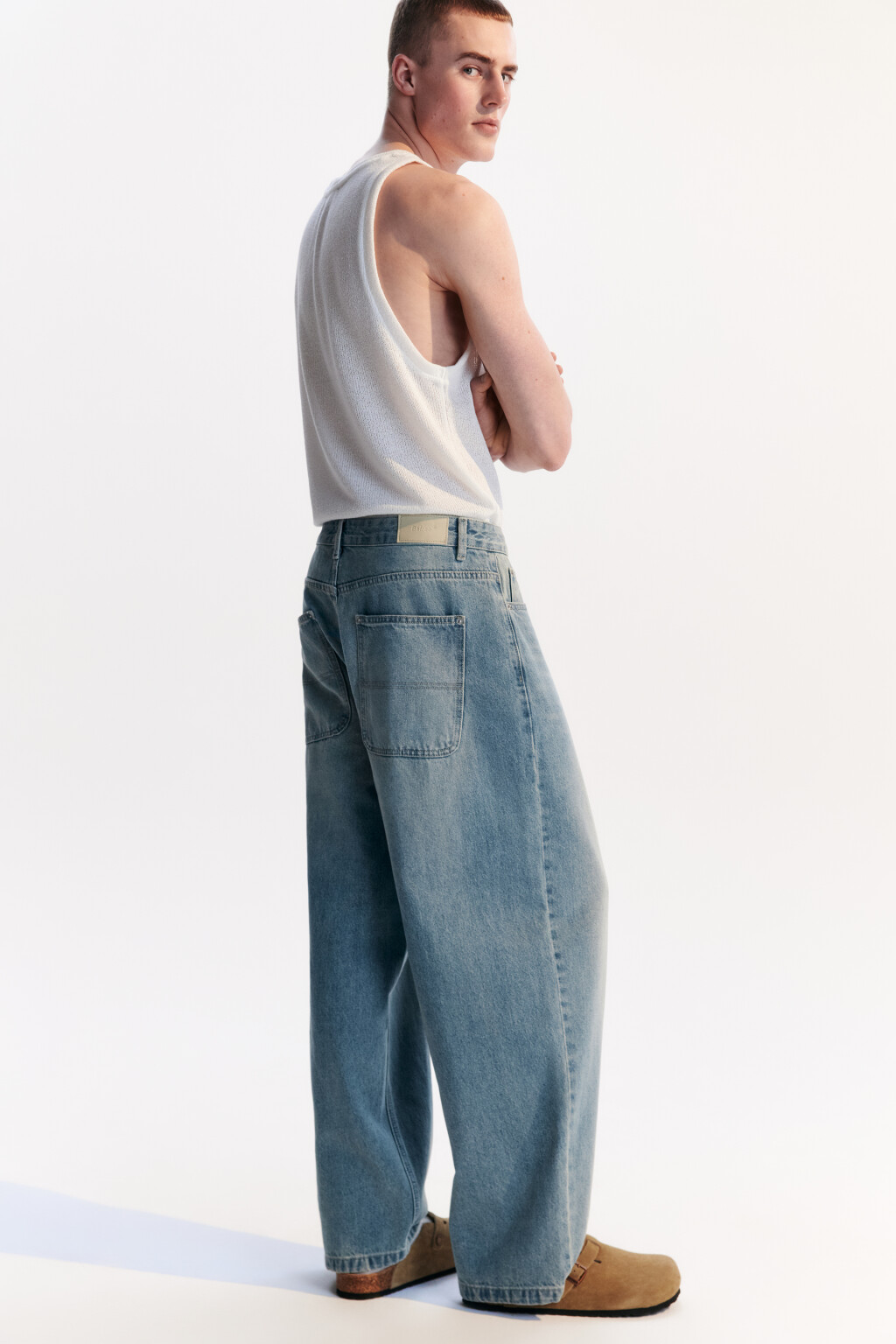 Джинсы baggy fit широкие со стиркой - цвет голубой - 2