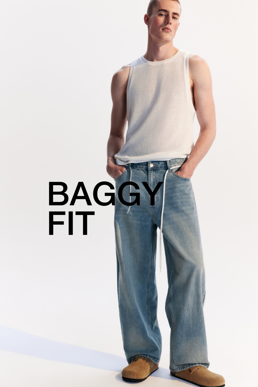 Джинсы baggy fit широкие со стиркой - цвет голубой - 1