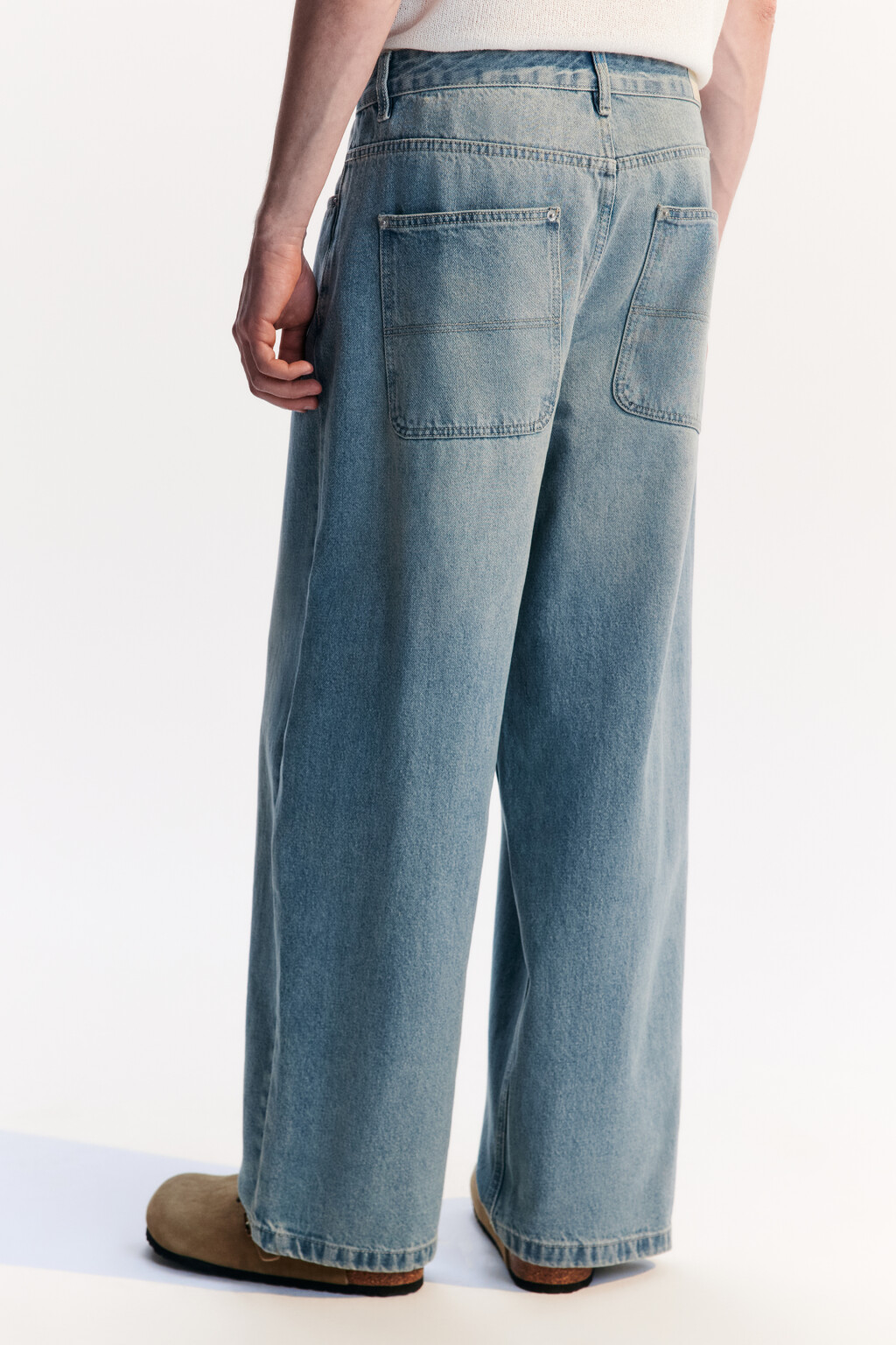 Джинсы baggy fit широкие со стиркой - цвет голубой - 4