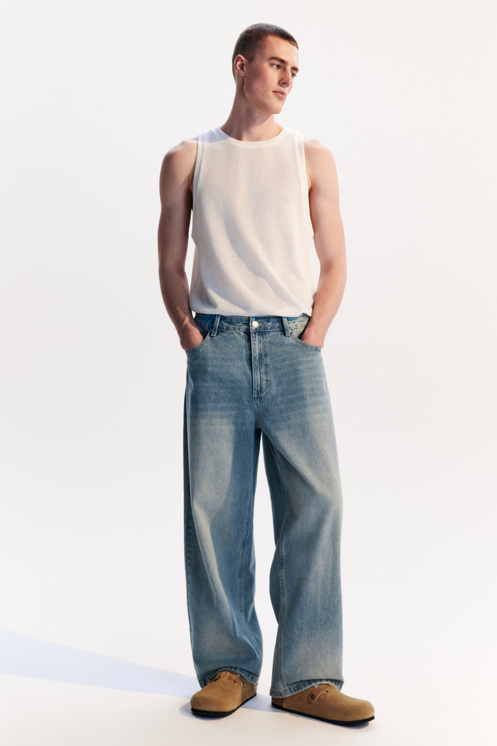 Джинсы baggy fit широкие со стиркой - цвет голубой - 5