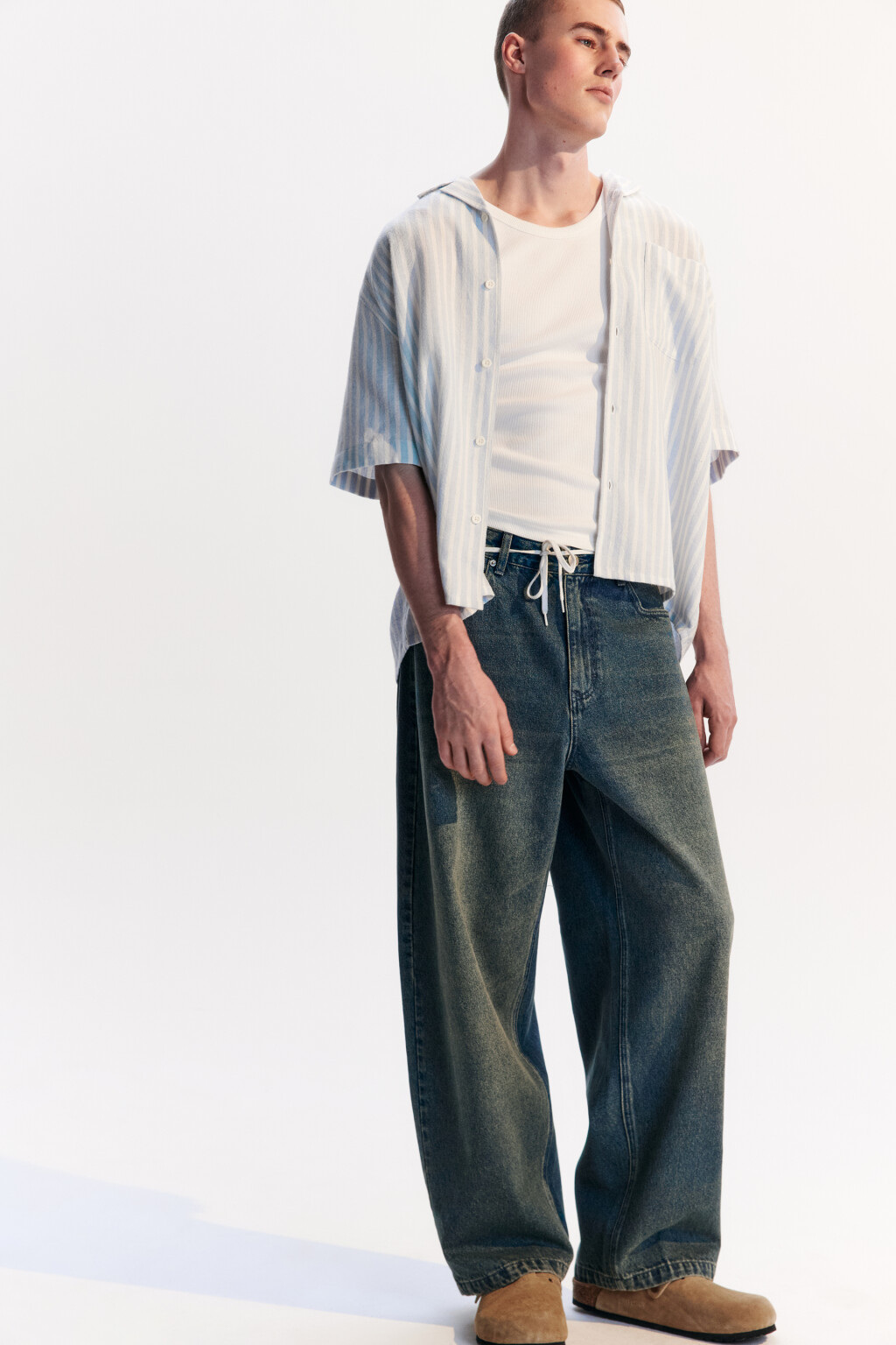 Джинсы baggy fit широкие со стиркой - цвет голубой - 1