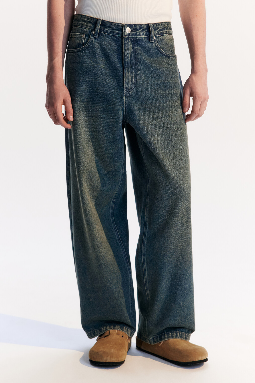 Джинсы baggy fit широкие со стиркой - цвет голубой - 2