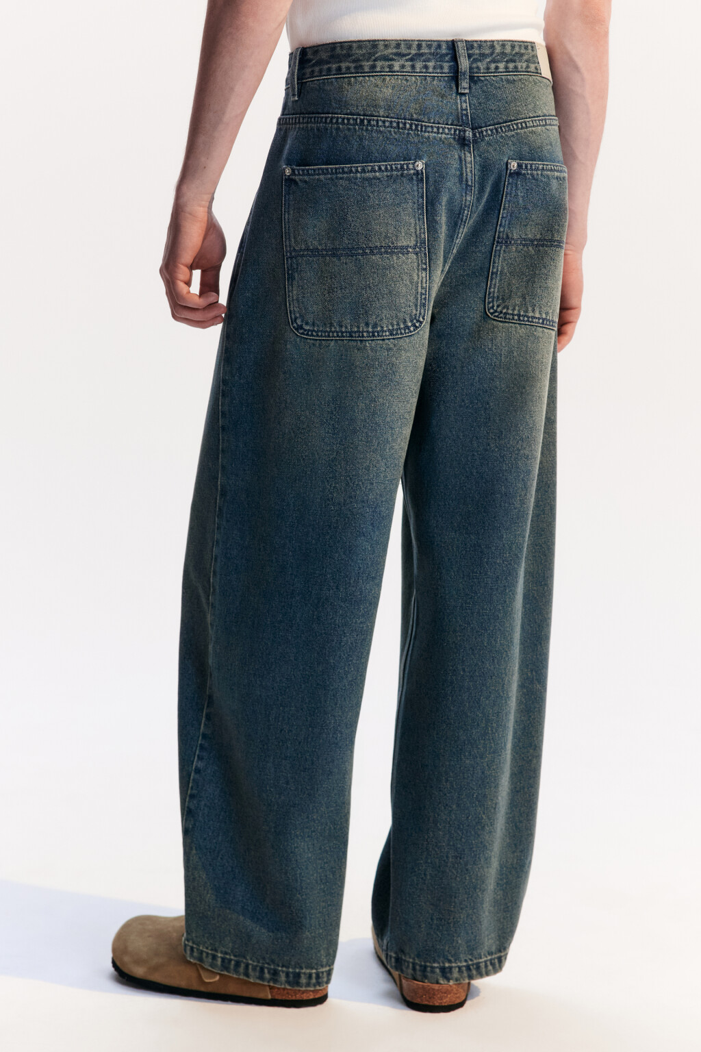 Джинсы baggy fit широкие со стиркой - цвет голубой - 3