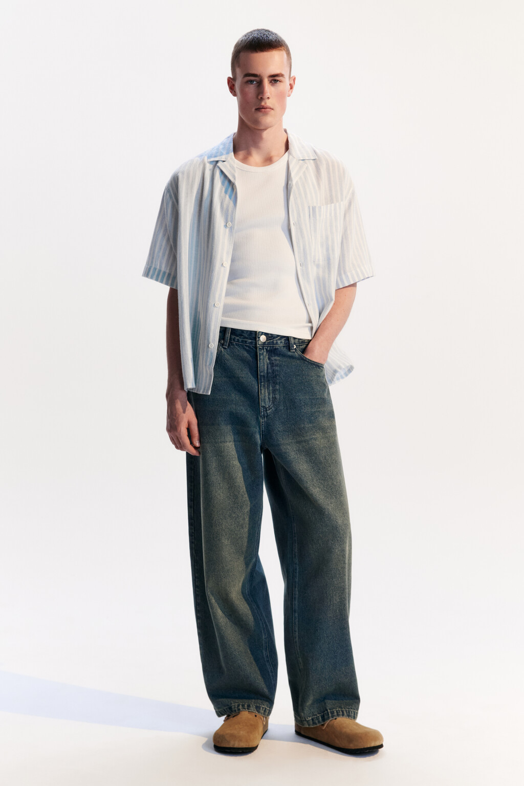 Джинсы baggy fit широкие со стиркой - цвет голубой - 4