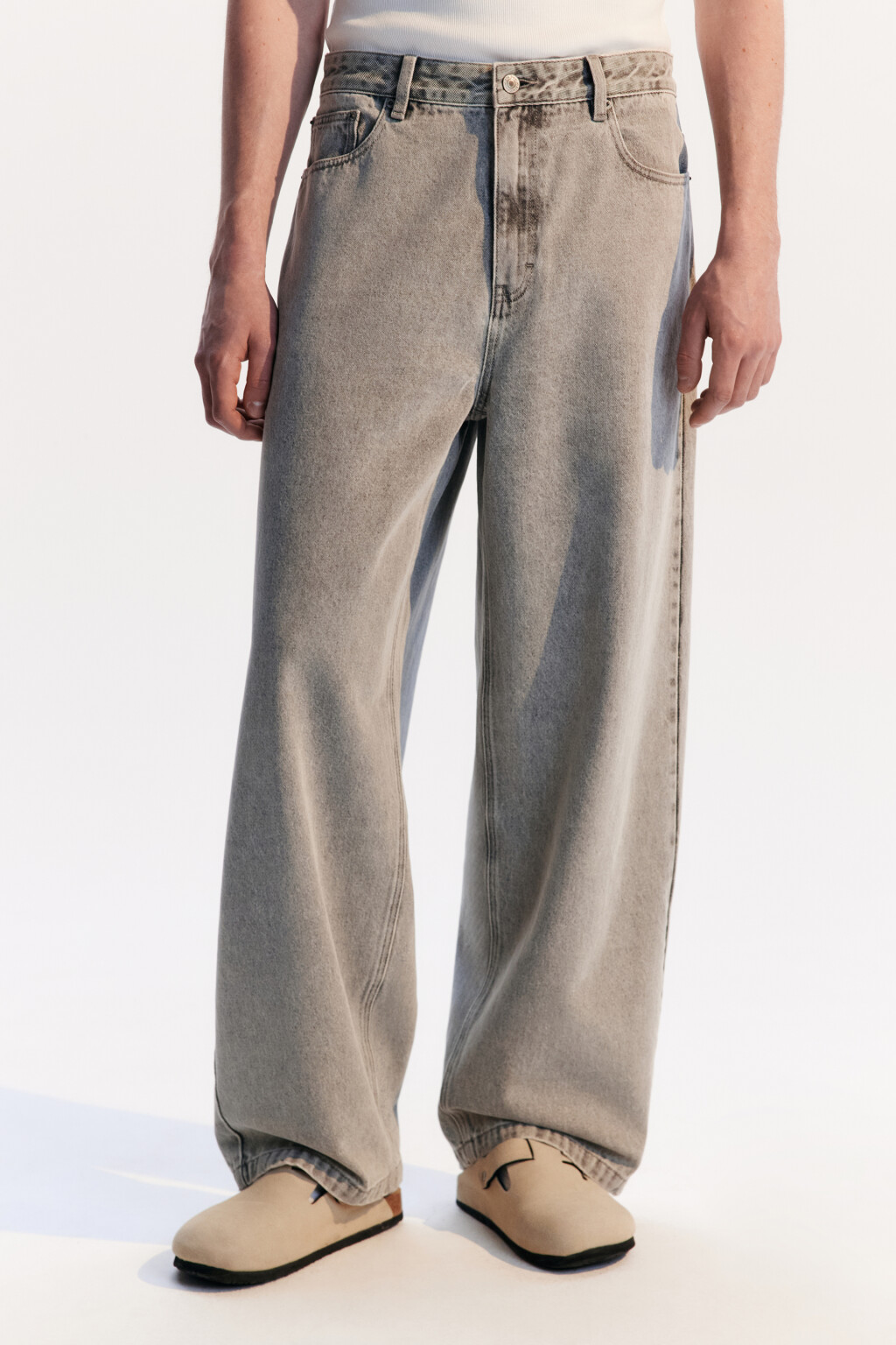 Джинсы baggy fit широкие со стиркой - цвет серый - 2