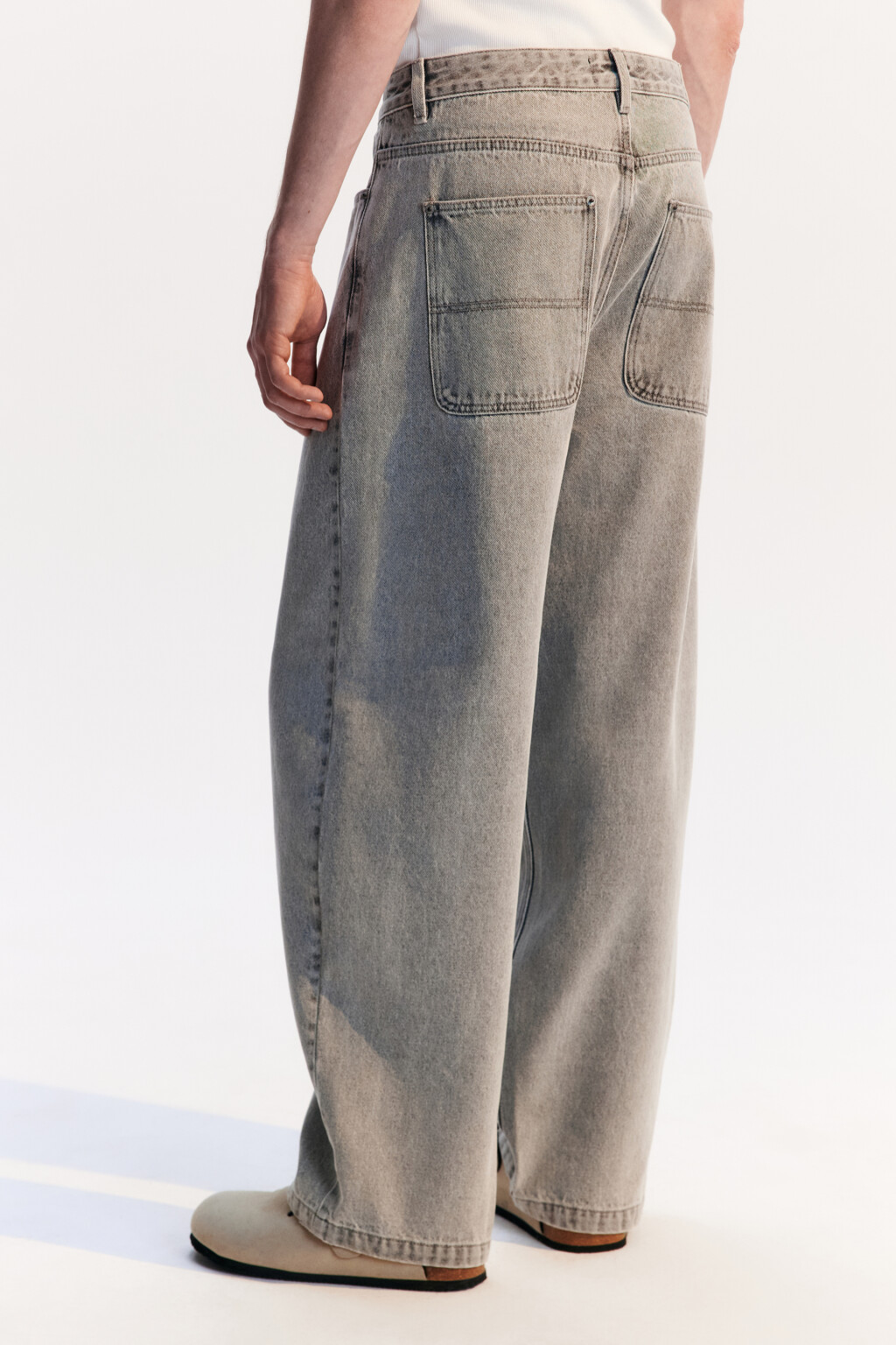 Джинсы baggy fit широкие со стиркой - цвет серый - 3