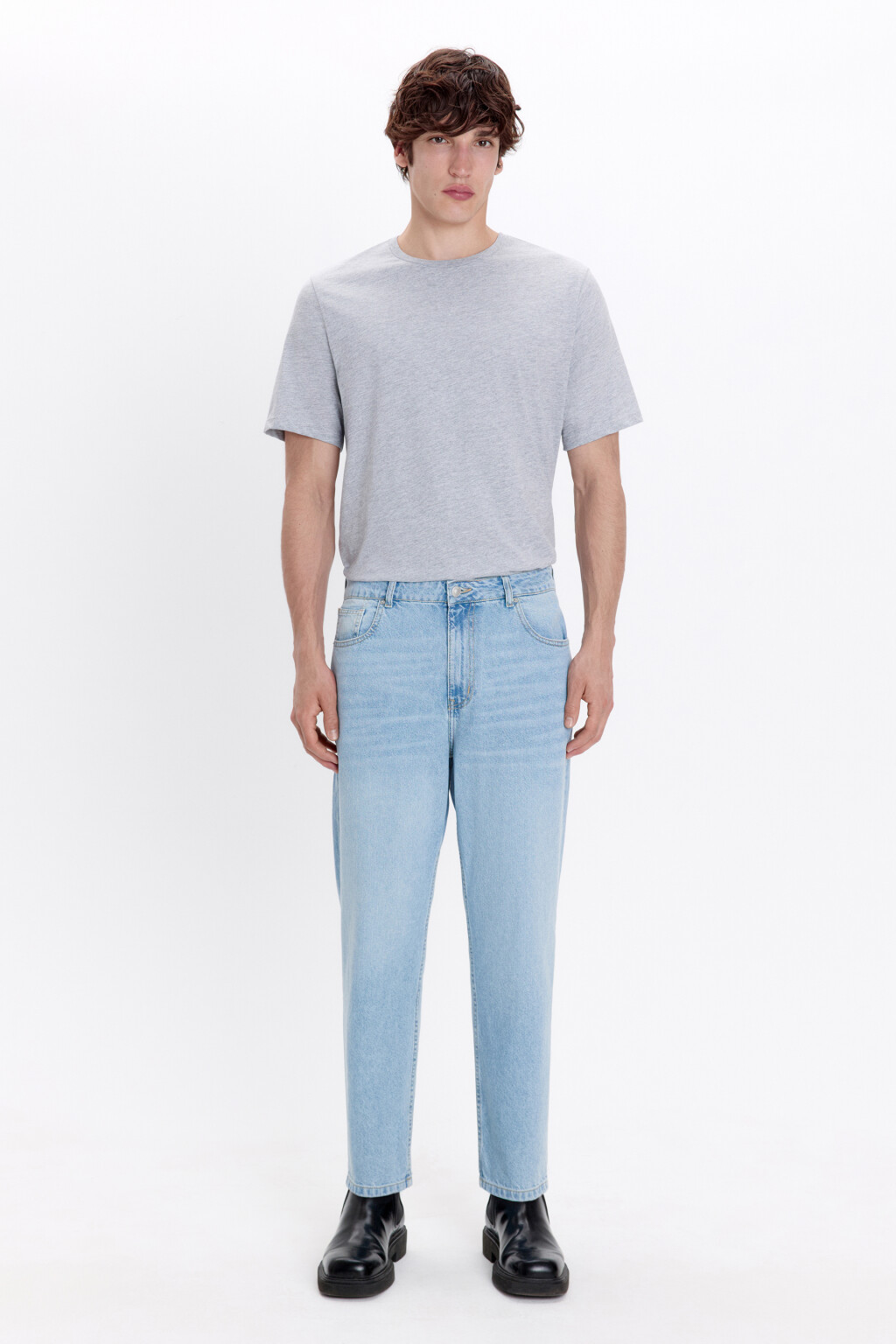 Джинсы зауженные со средней посадкой - цвет голубой - 4