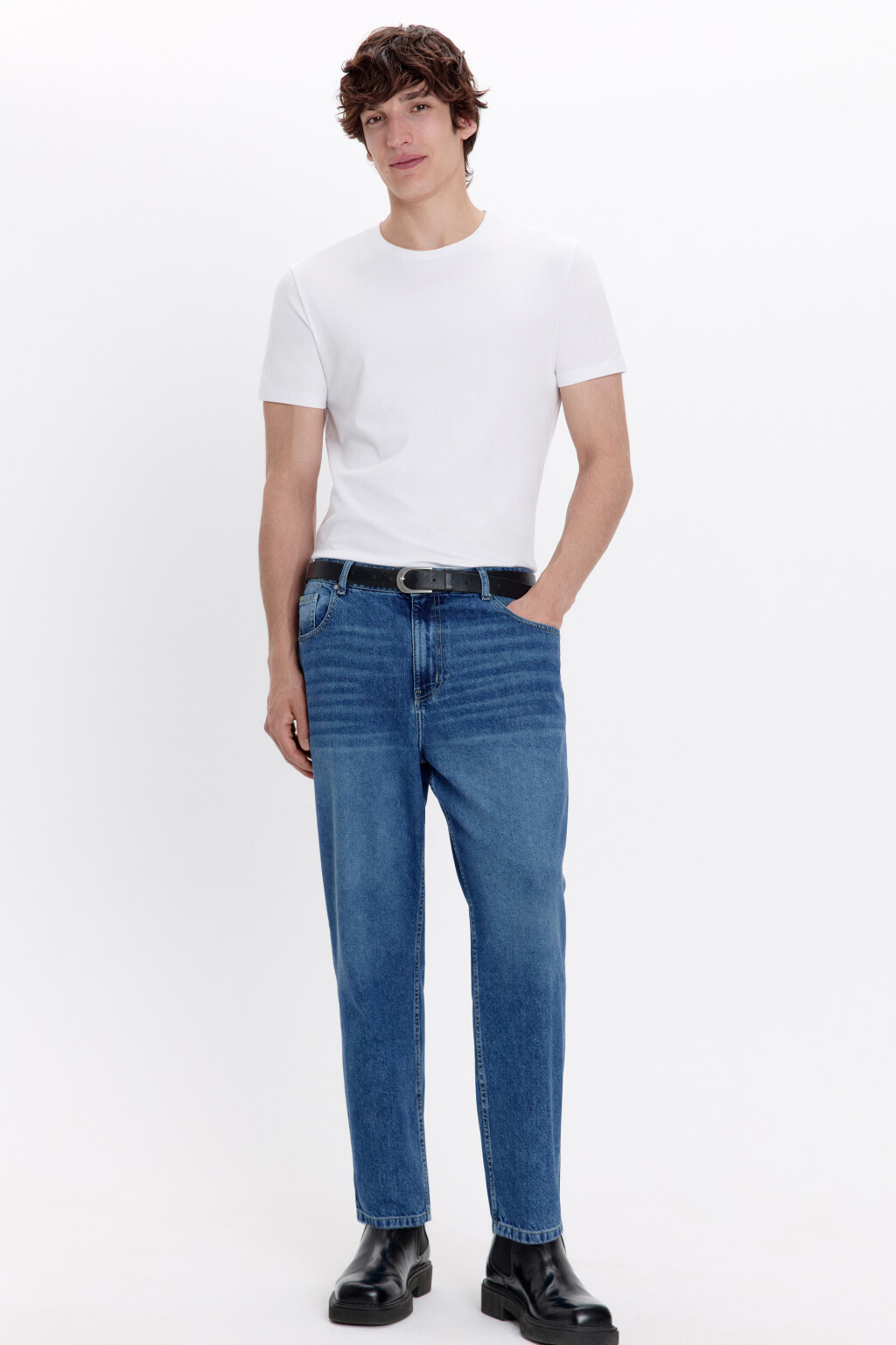 Джинсы зауженные со средней посадкой - цвет голубой - 1