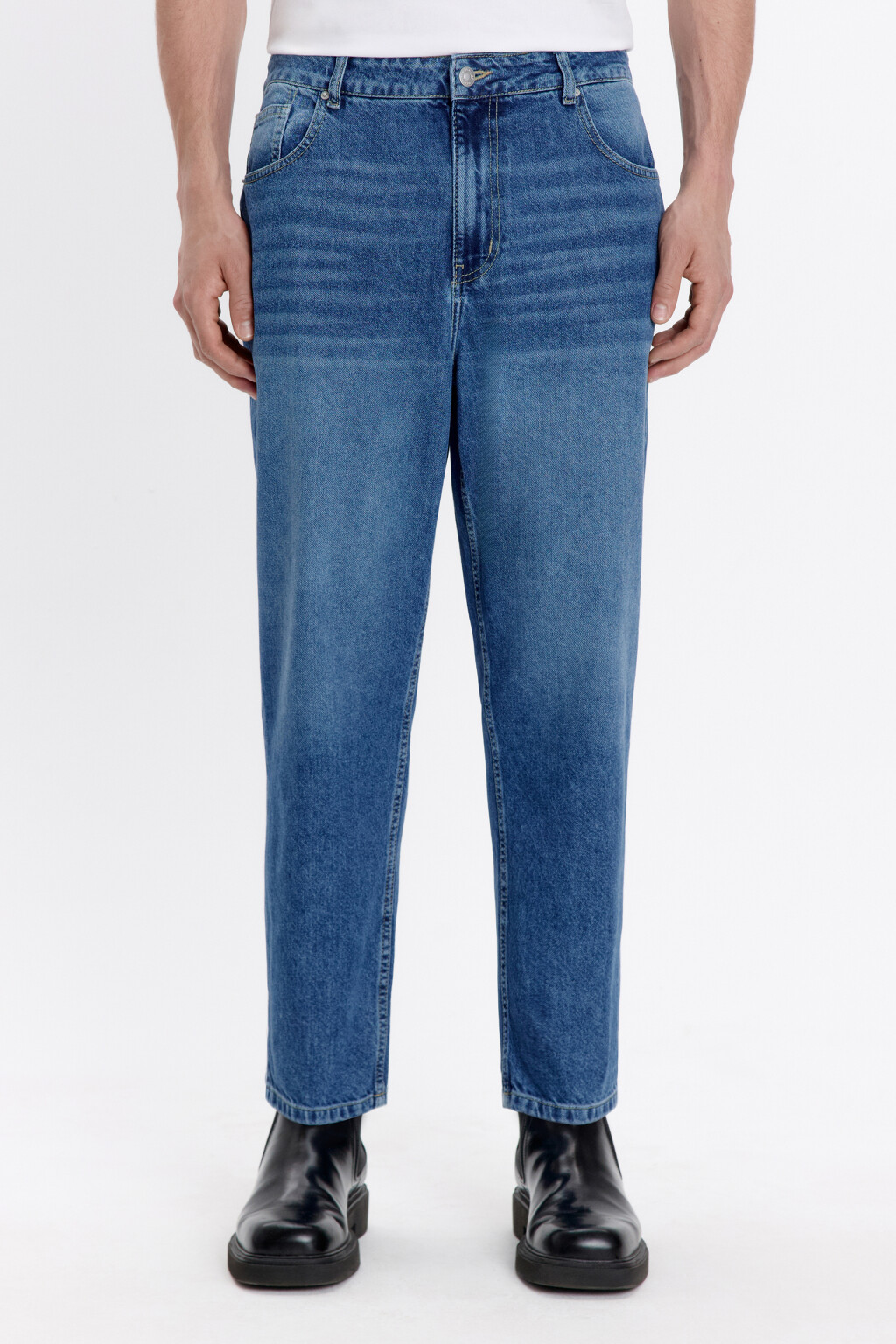 Джинсы зауженные со средней посадкой - цвет голубой - 2