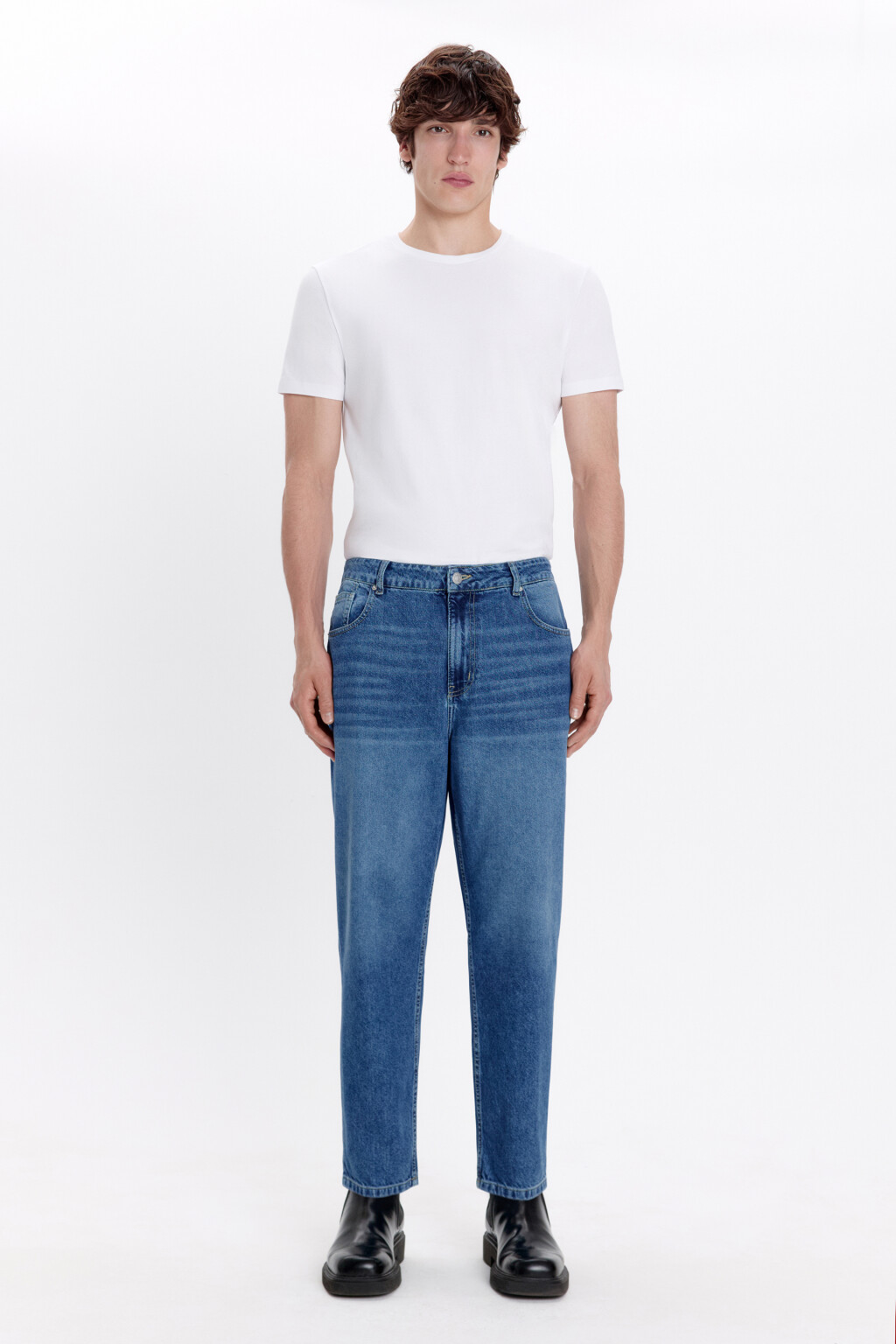 Джинсы зауженные со средней посадкой - цвет голубой - 4