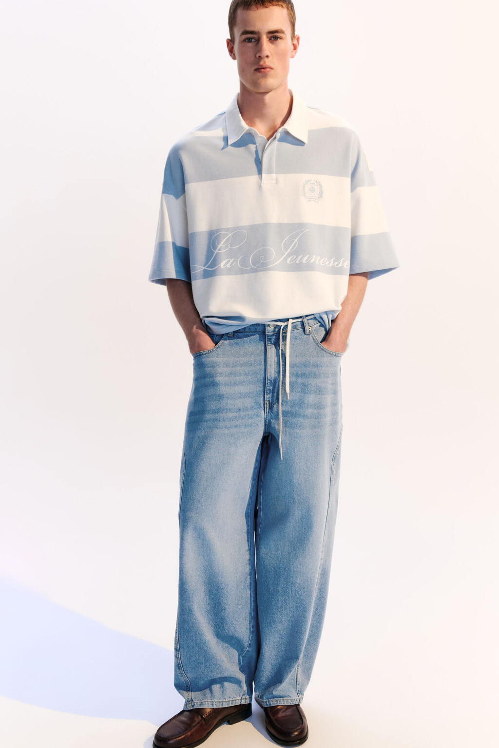 Джинсы широкие с декоративными швами - цвет голубой - 1