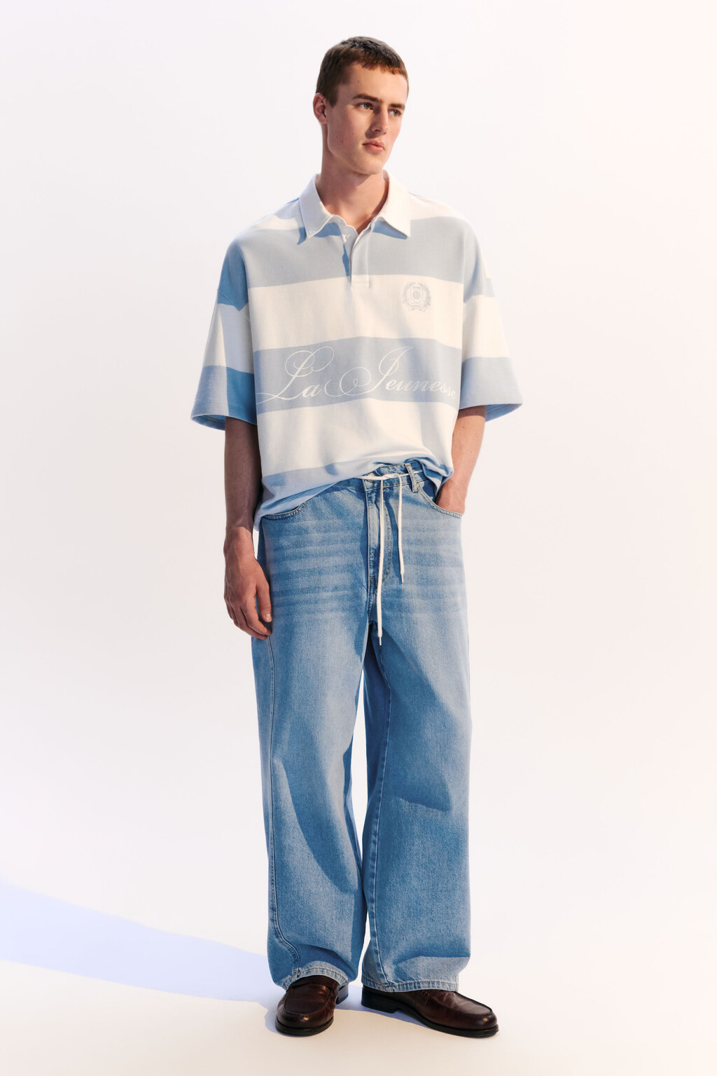 Джинсы широкие с декоративными швами - цвет голубой - 4