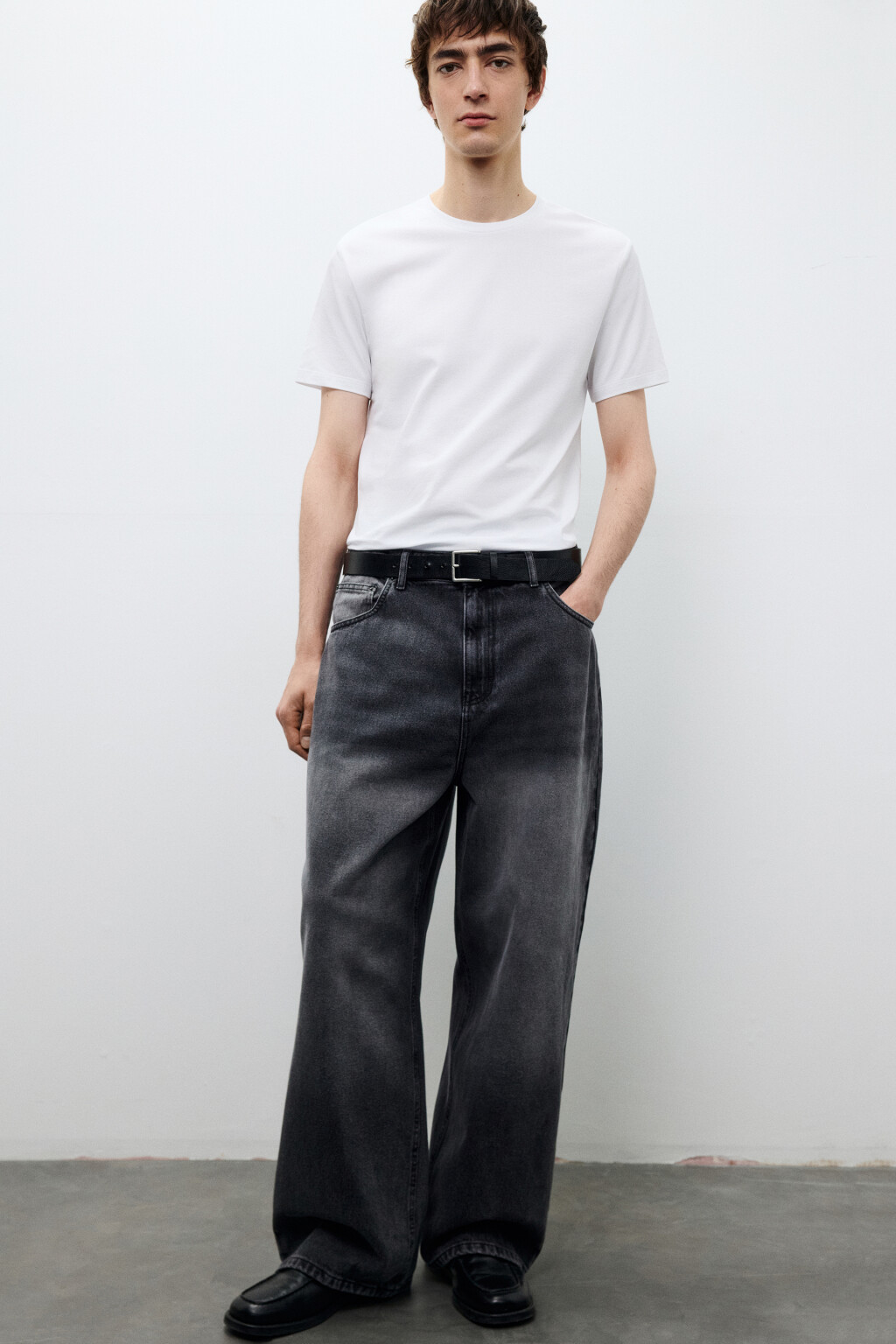 Джинсы широкие с вареным эффектом - цвет серый - 1