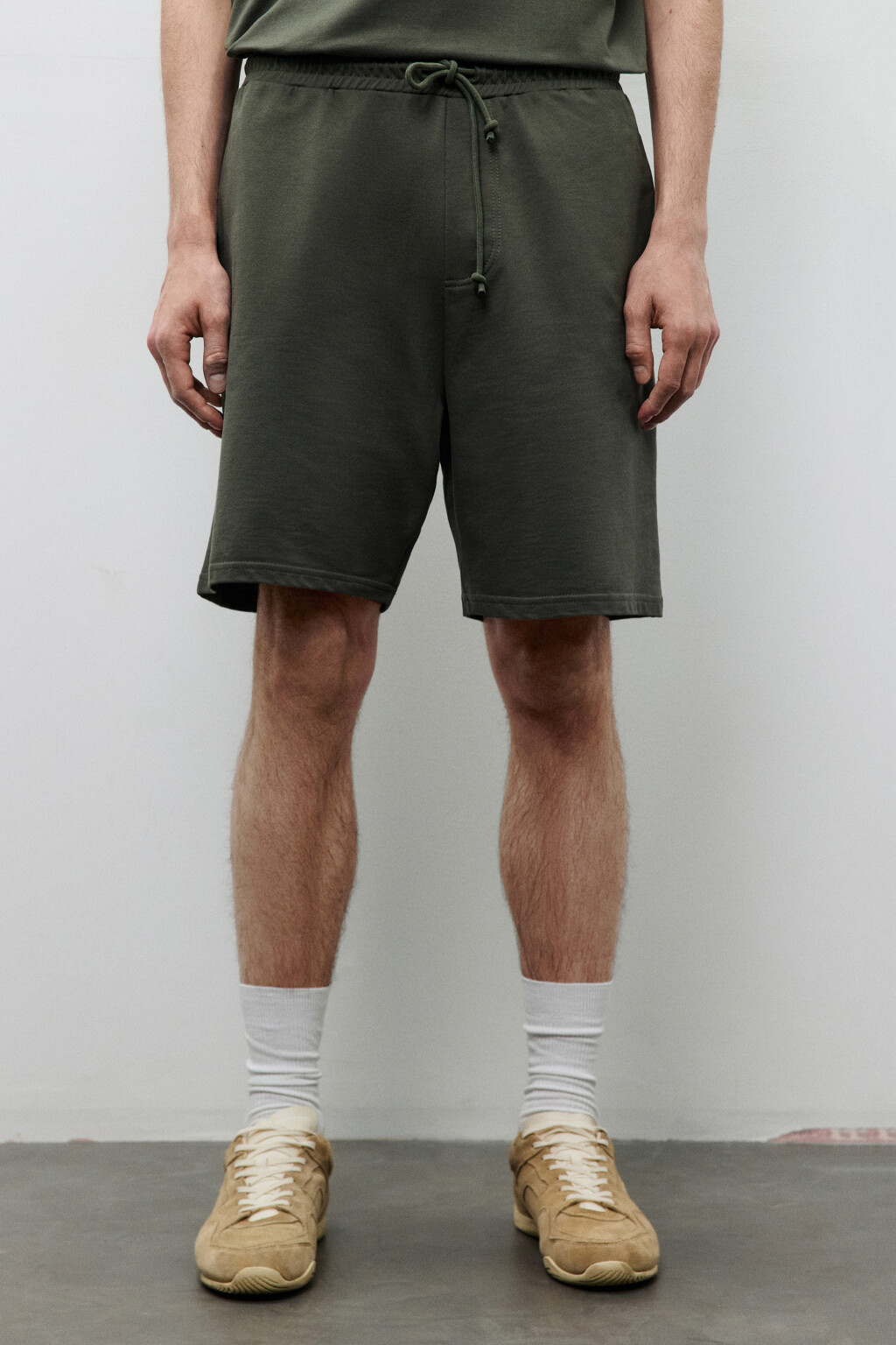 Шорты хлопковые с поясом на завязках - цвет зеленый - 2