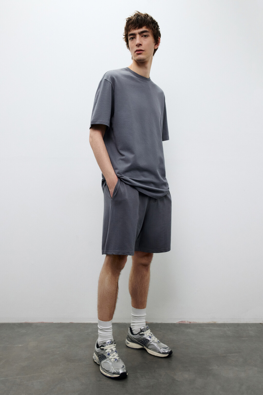 Шорты хлопковые с поясом на завязках - цвет серый - 1