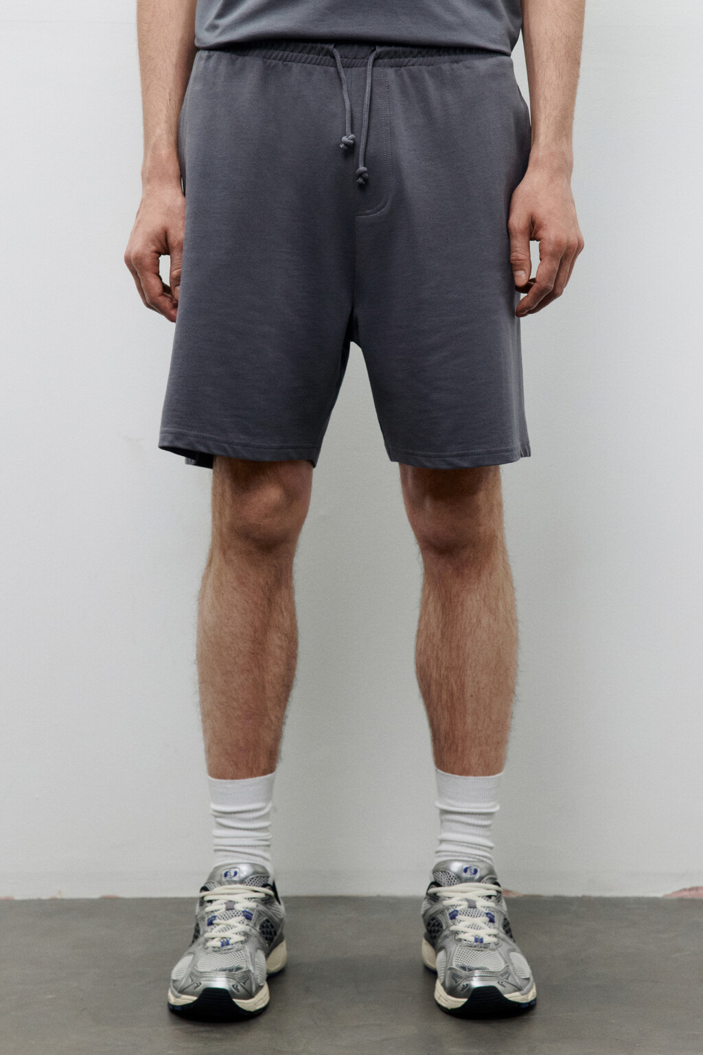 Шорты хлопковые с поясом на завязках - цвет серый - 2