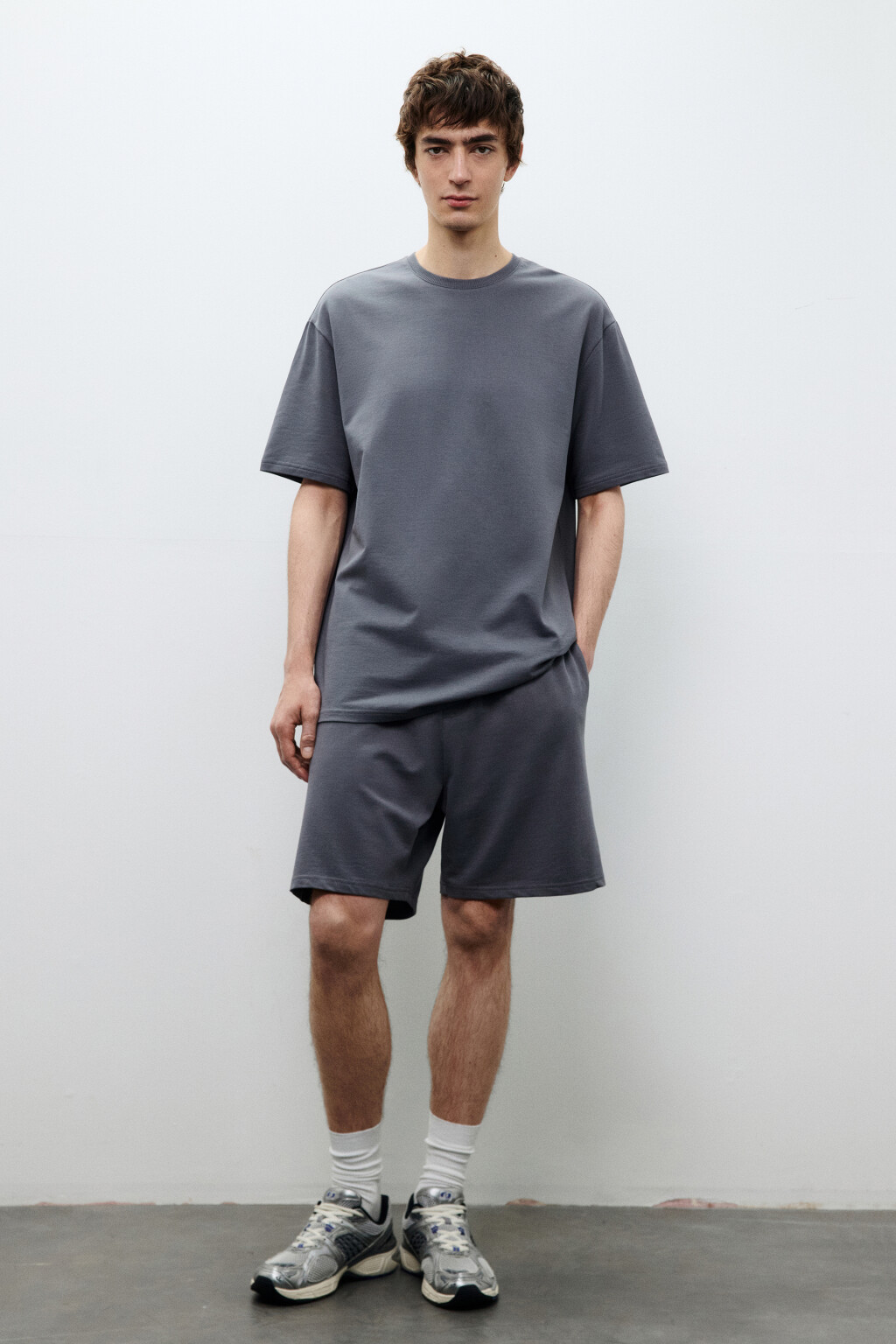 Шорты хлопковые с поясом на завязках - цвет серый - 4