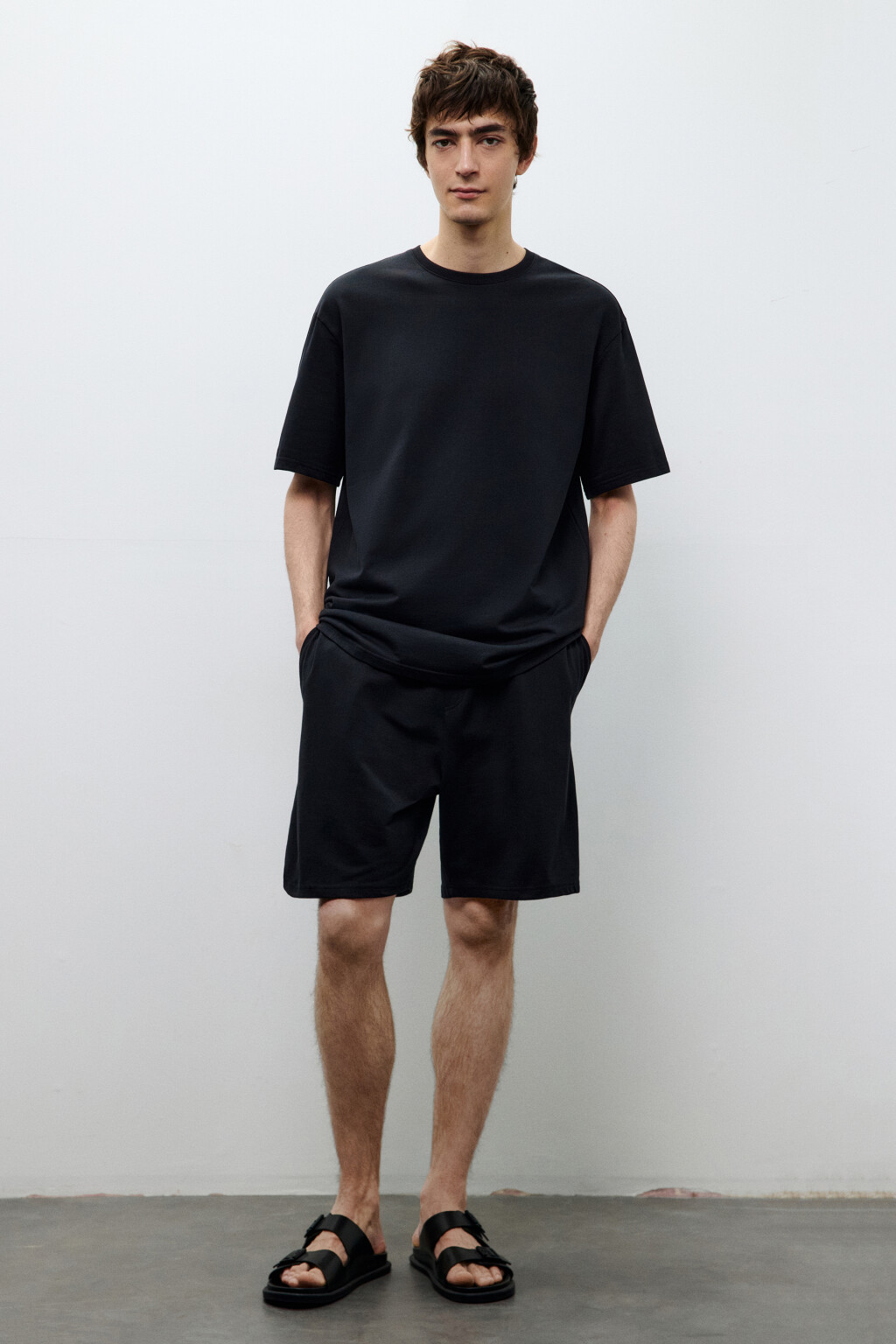 Шорты хлопковые с поясом на завязках - цвет черный - 1