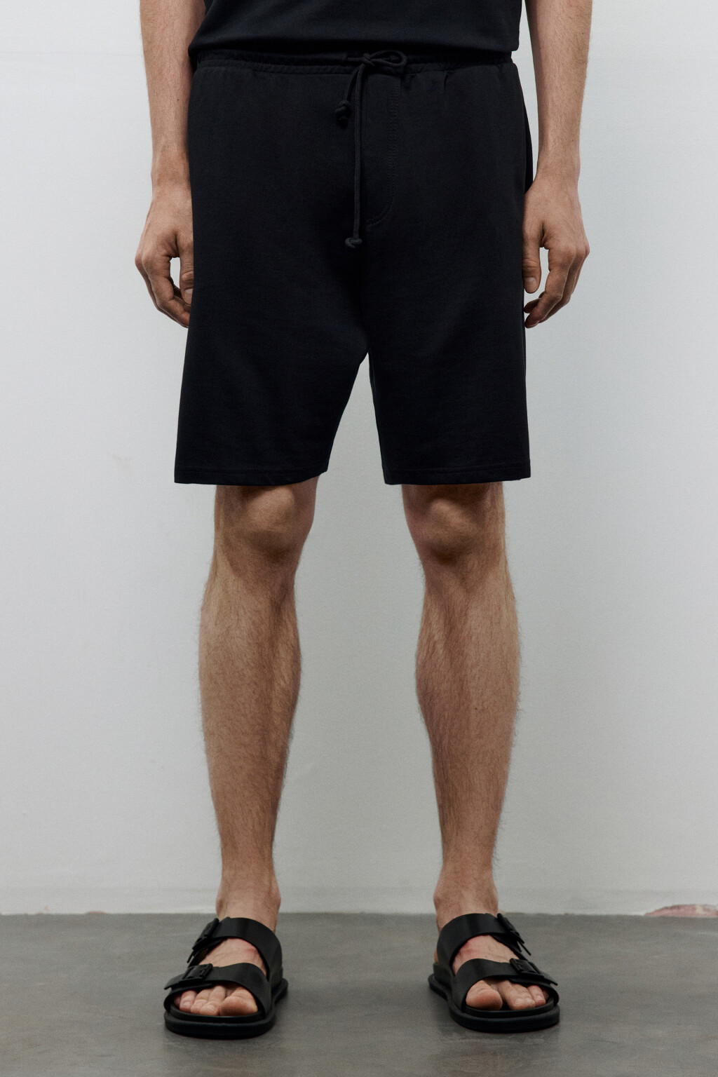 Шорты хлопковые с поясом на завязках - цвет черный - 2