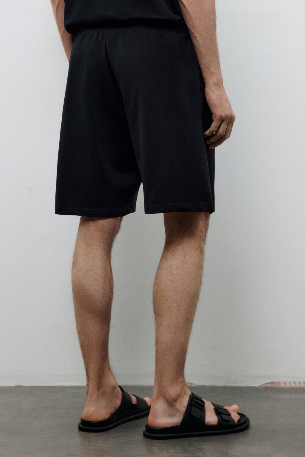 Шорты хлопковые с поясом на завязках - цвет черный - 3