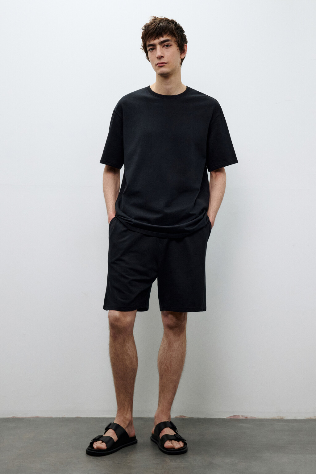 Шорты хлопковые с поясом на завязках - цвет черный - 4