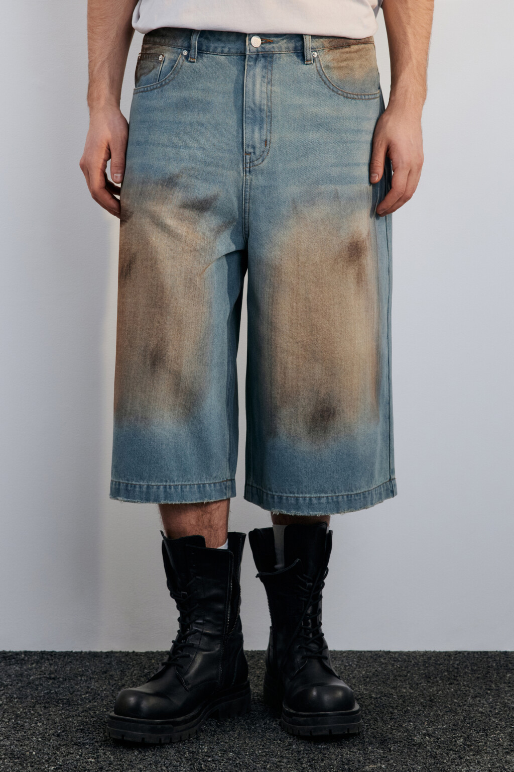 Джортсы широкие с эффектом dirty denim - цвет голубой - 2