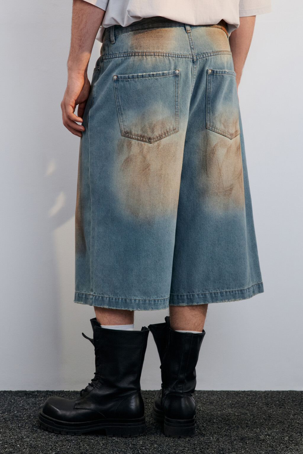 Джортсы широкие с эффектом dirty denim - цвет голубой - 3